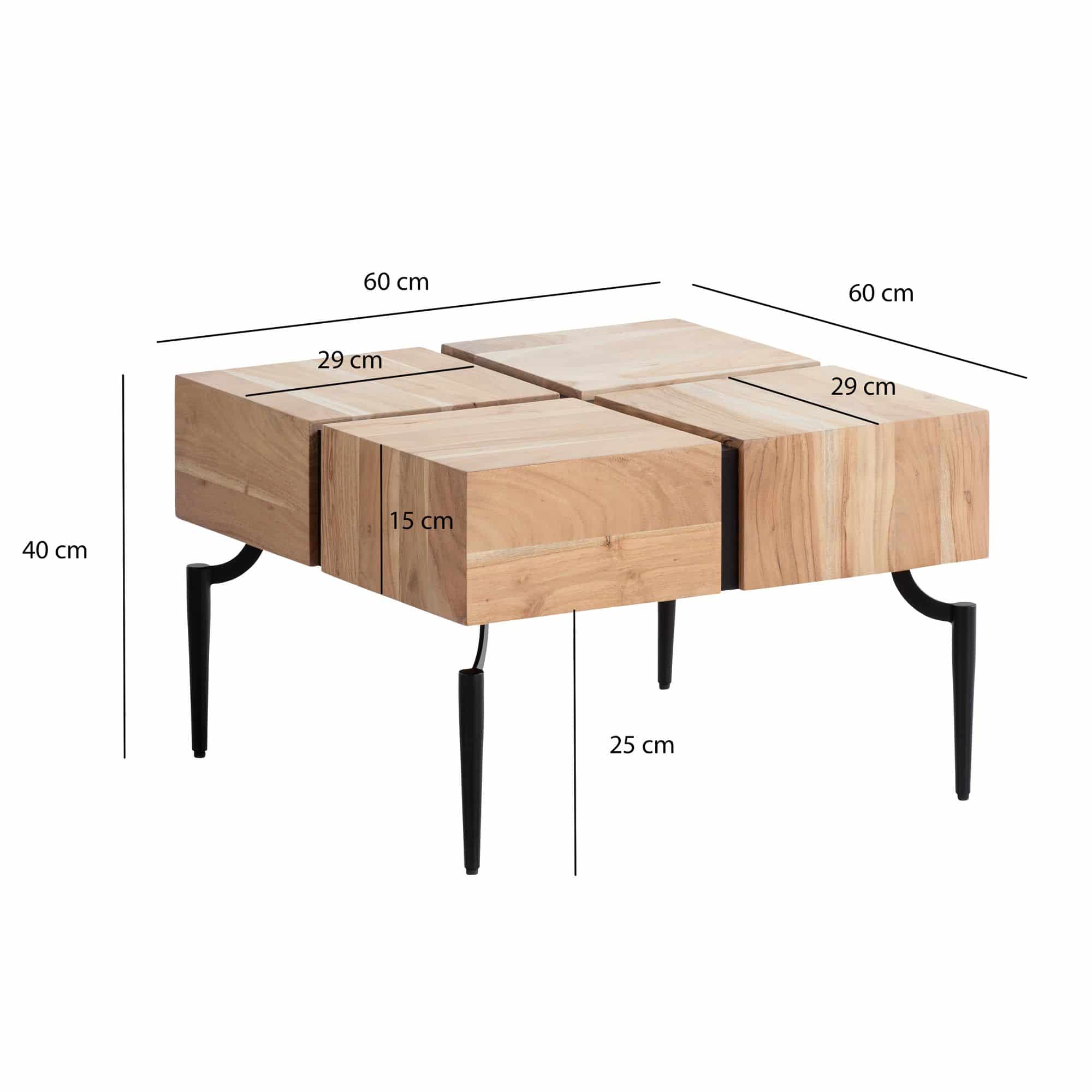 Wohnling Couchtisch 60 cm – Akazie-Massivholz & Metallgestell Wohnling Couchtisch 60 cm – Akazie-Massivholz & Metallgestell