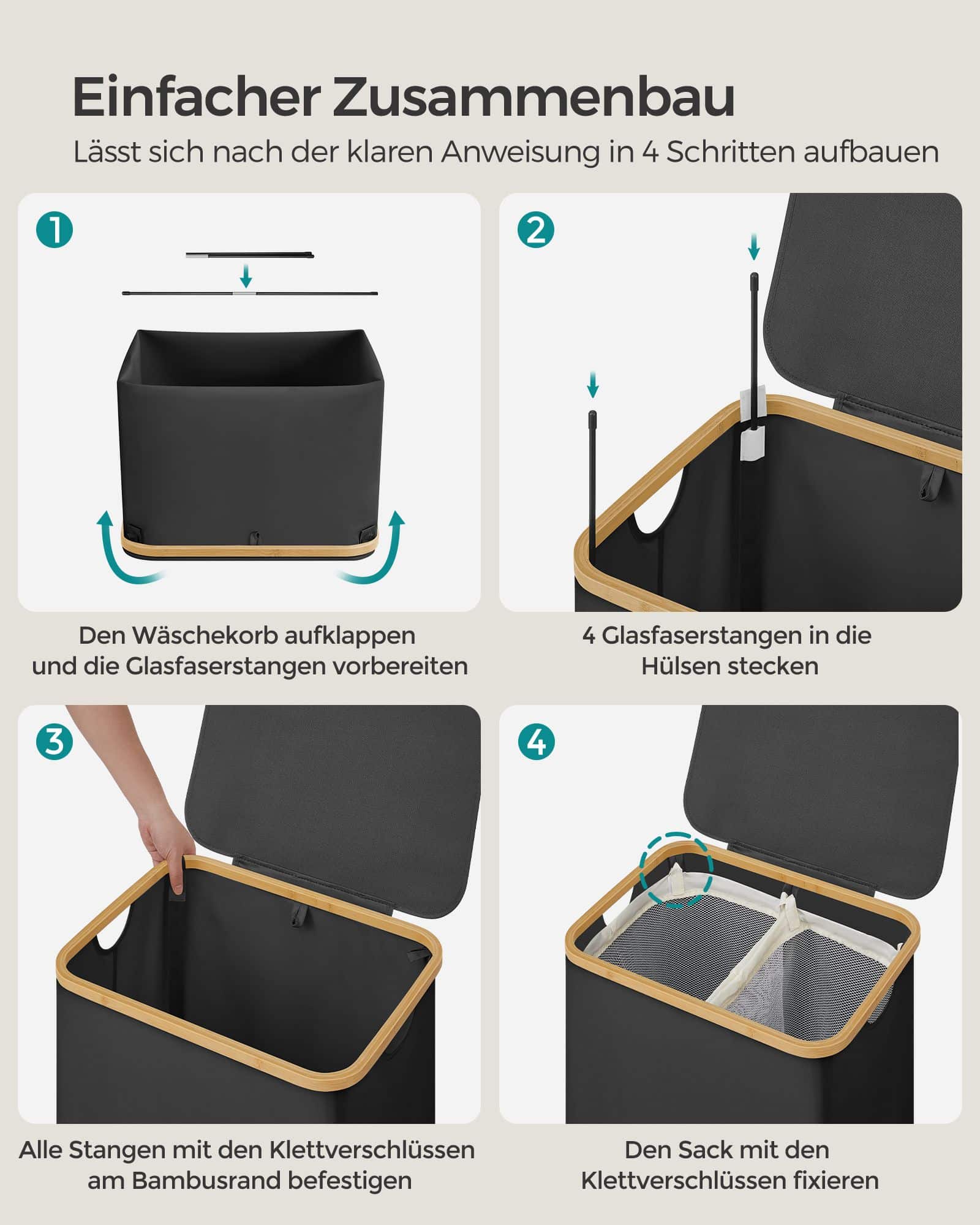Wäschekorb 2 Fächer mit Deckel tintenschwarz Wäschekorb 2 Fächer mit Deckel tintenschwarz