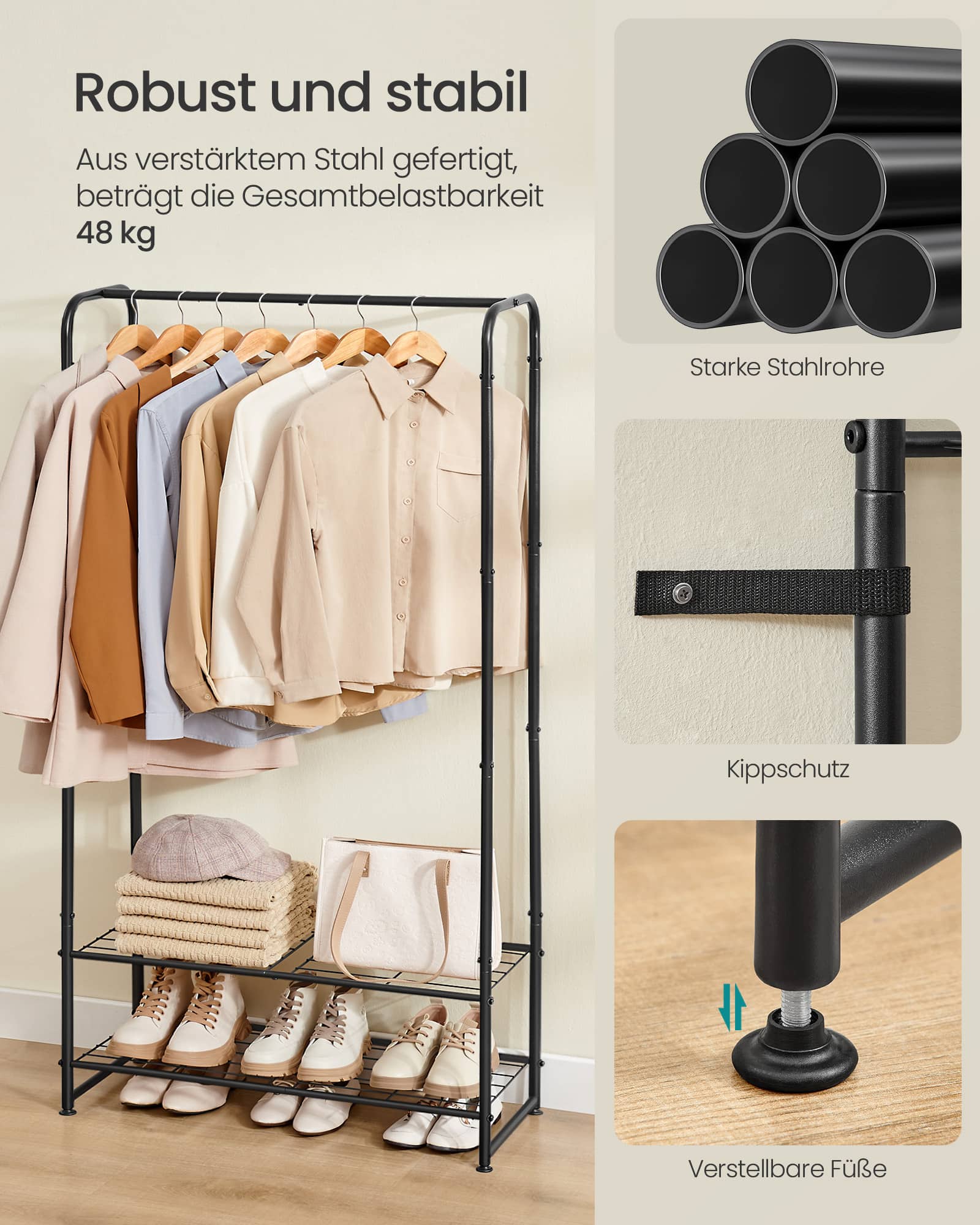 Kleiderständer mit Ablagen 29 x 73 x 158,4 cm mattschwarz