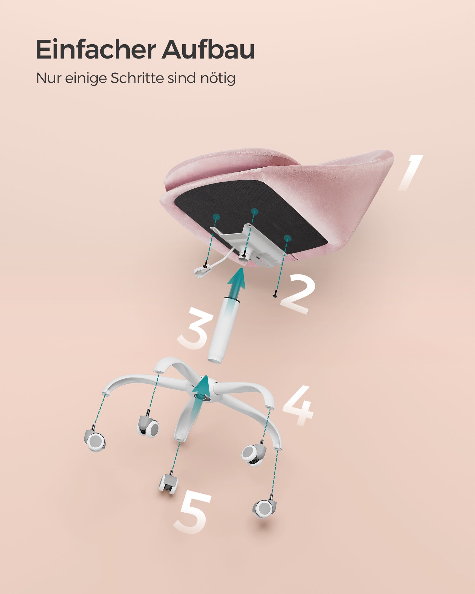 Bürostuhl aus Samt höhenverstellbar und pastellrosa-OBG020R02 Bürostuhl aus Samt höhenverstellbar und pastellrosa-OBG020R02