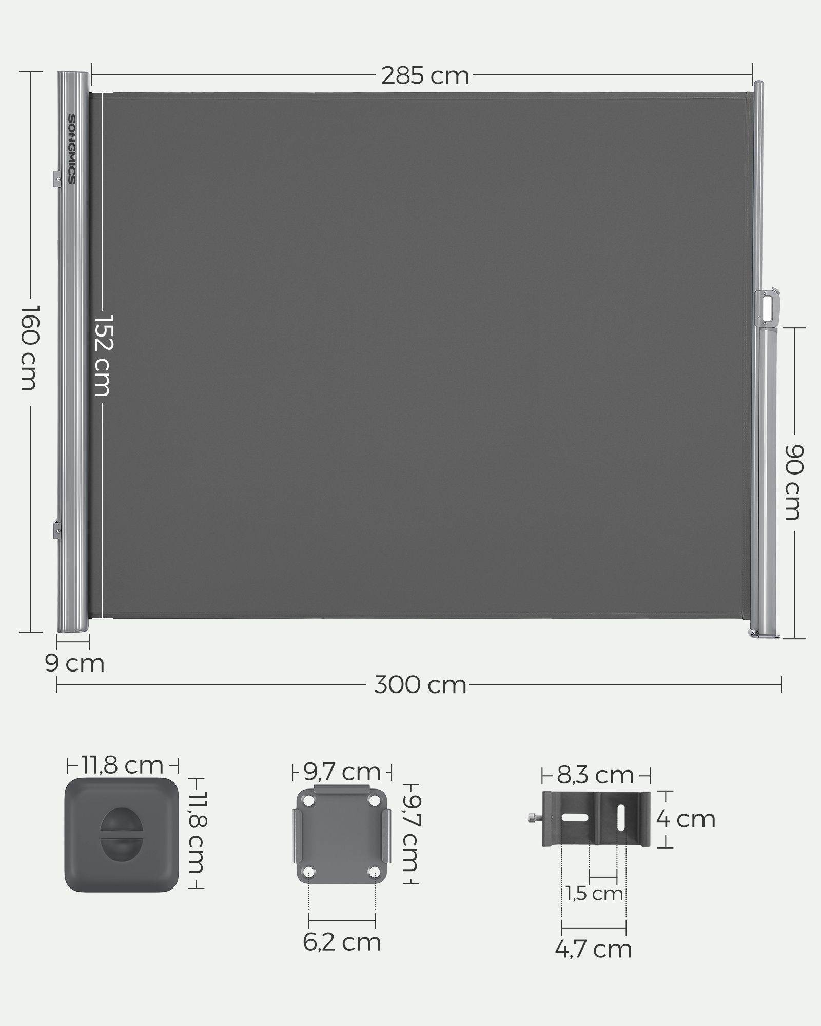 Seitenmarkise 160 x 300 cm Anthrazit-GSA160G Seitenmarkise 160 x 300 cm Anthrazit-GSA160G