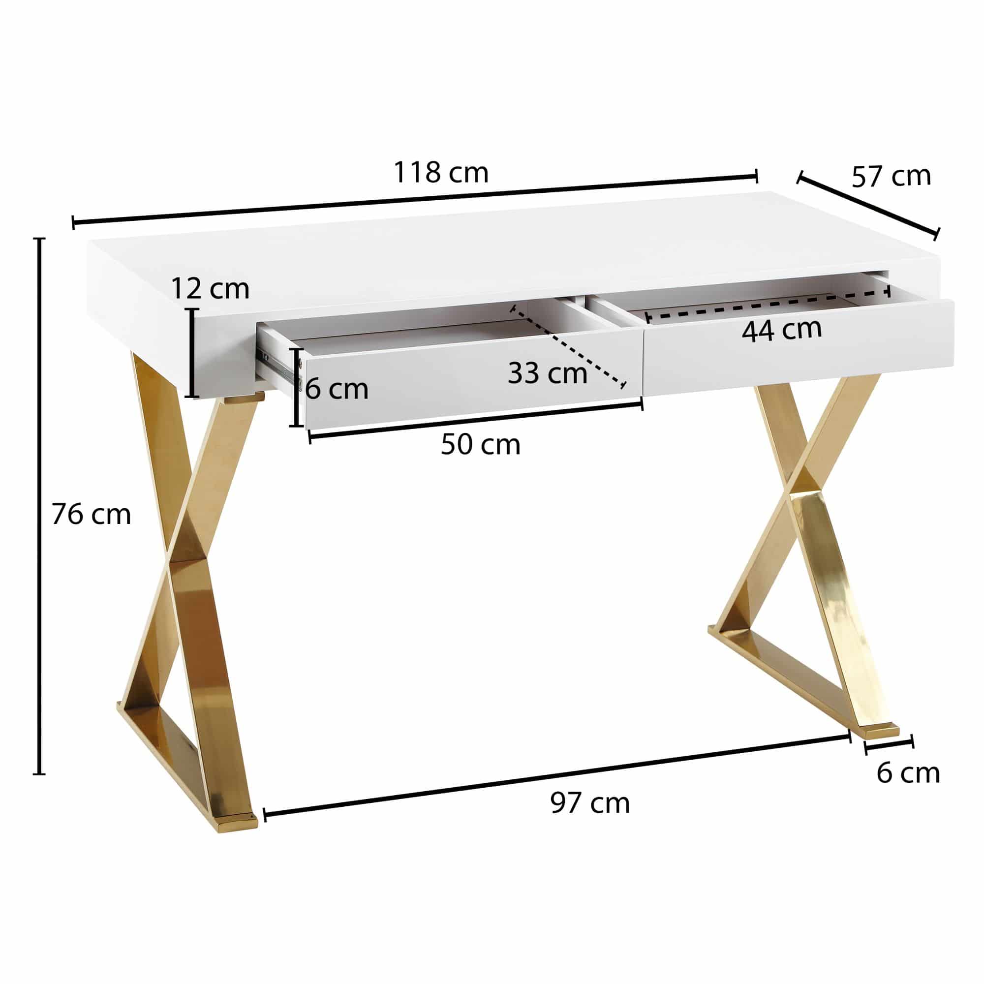 57604-Wohnling-Schreibtisch-Hochglanz-mit-goldenen-Beinen-118x76x57-cm-WL6-314-WL6-314_1 Schreibtisch 118x76x57 cm Holz Hochglanz Weiß Metallbeine Golden