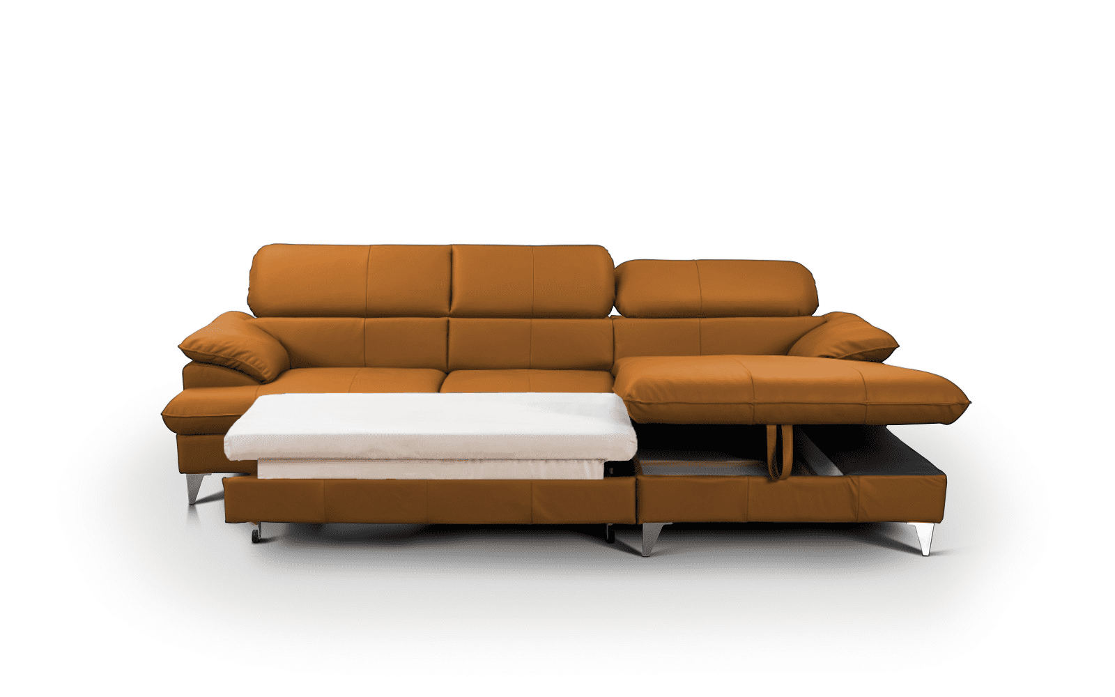 David Ecksofa Echtleder – Schlafsofa mit Bettkasten