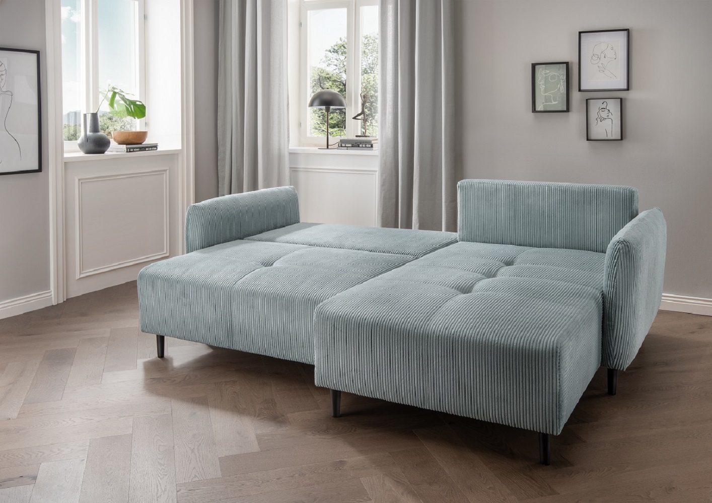 Ecksofa Mara in Cord - Schlaffunktion und Bettkasten – Benformato Ecksofa Mara in Cord - Schlaffunktion und Bettkasten – Benformato
