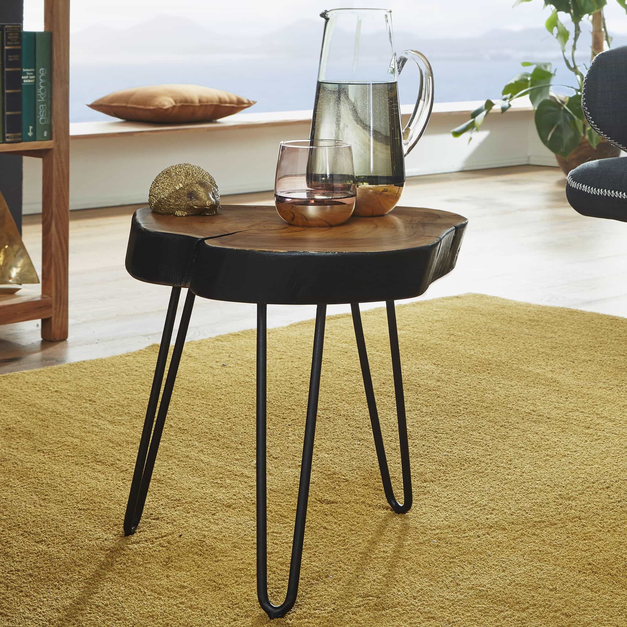 Massivholz Sheesham Beistelltisch BAGLI 35 x 35 cm Wohnzimmertisch Massiv Anstelltisch Holztisch Echtholz Baumkante