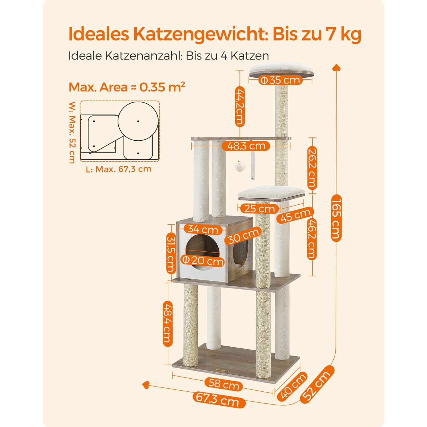 Kratzbaum mit abnehmbaren Kissen greige-PCT166G01 Kratzbaum mit abnehmbaren Kissen greige-PCT166G01