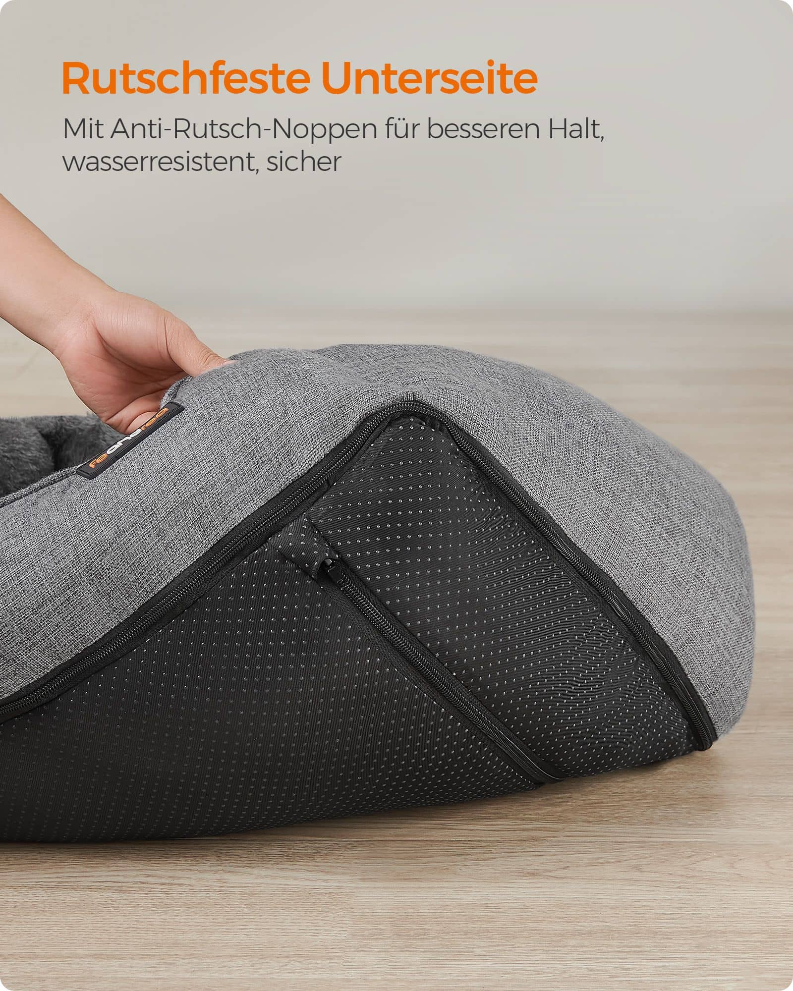 Hundebett mit abnehmbarem und waschbarem Bezug hellgrau-PGW009G02