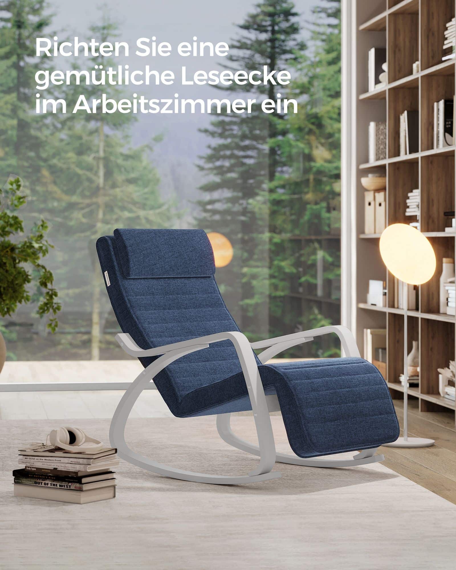 Schaukelstuhl mit 5-Fach verstellbarer Fußstütze mitternachtsblau-weiß-LYY011Q01 Schaukelstuhl mit 5-Fach verstellbarer Fußstütze mitternachtsblau-weiß-LYY011Q01