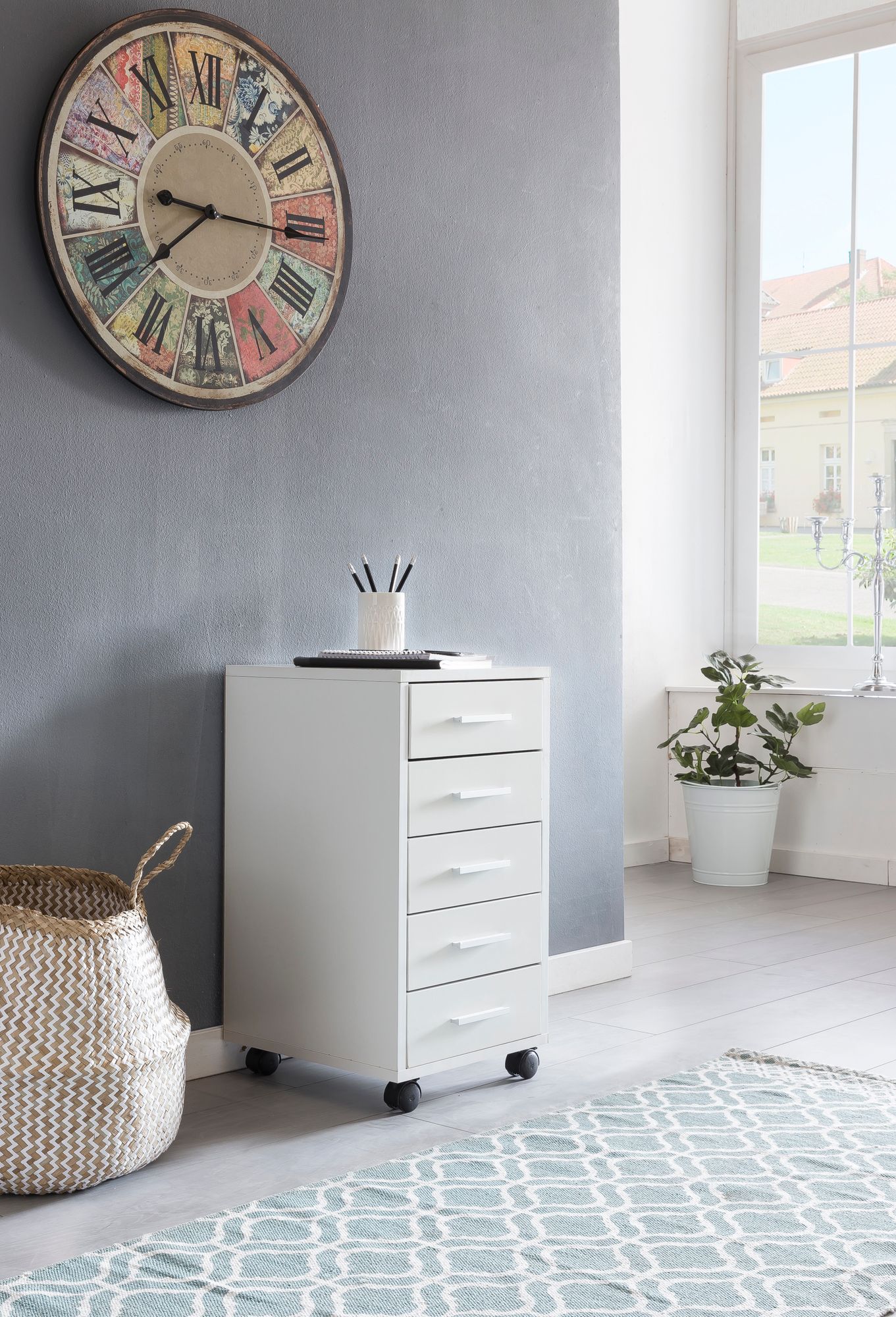 45767-WOHNLING-Rollcontainer-LISA-mit-5-Schublade_1 Rollcontainer Weiß 33 x 63 x 38 cm Holz Schubladenschrank Schreibtisch