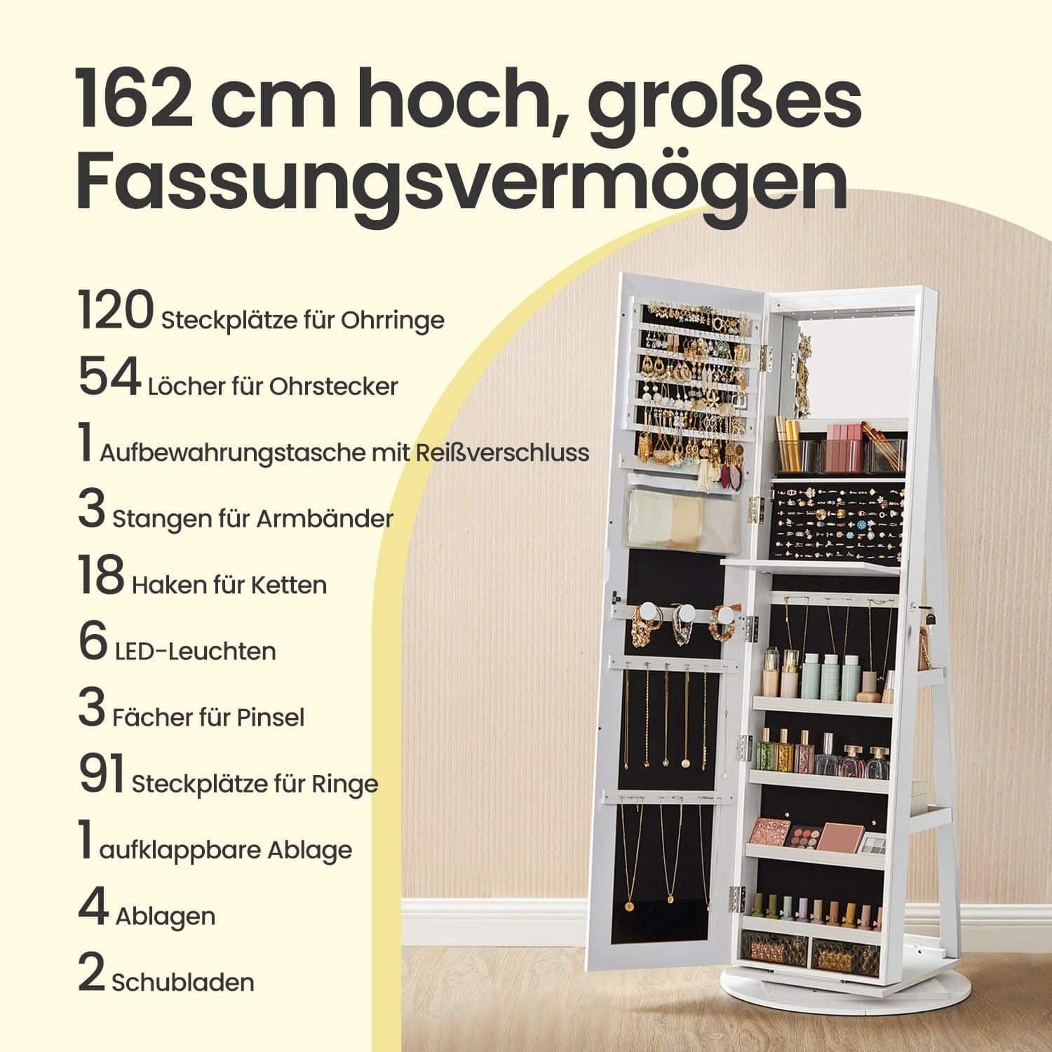 Schmuckschrank, Spiegelschrank, mit rahmenlosem Ganzkörperspiegel Schmuckschrank, Spiegelschrank, mit rahmenlosem Ganzkörperspiegel