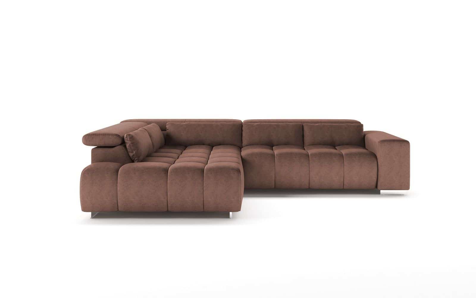 Ecksofa Orion von Cotta – Modernes Sofa mit verstellbaren Kopflehnen Farbe Cinnamon, Mikrofaserbezug, Nosagfederung 