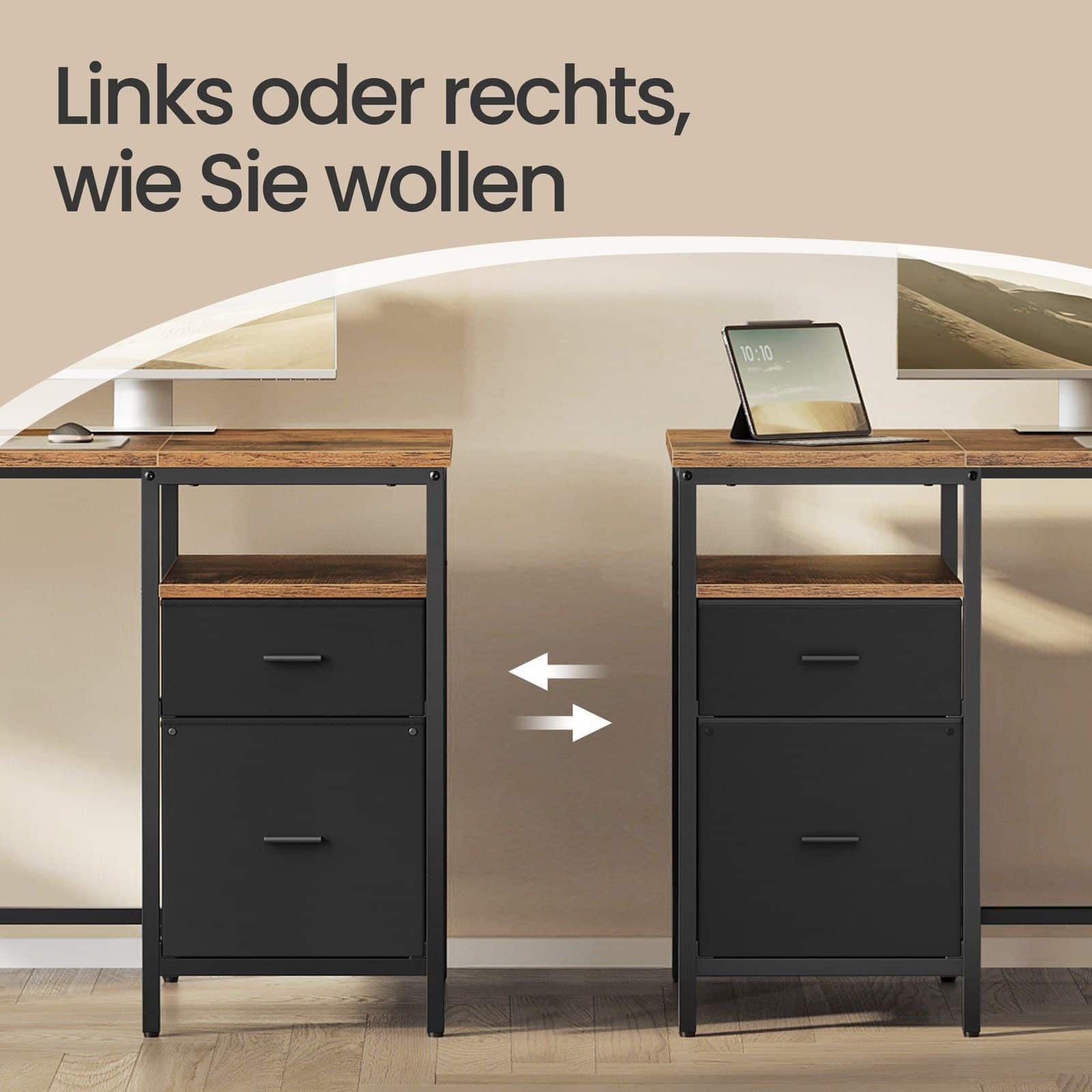 Computertisch mit 3 Ablagen und 2 Schubladen vintagebraun-schwarz