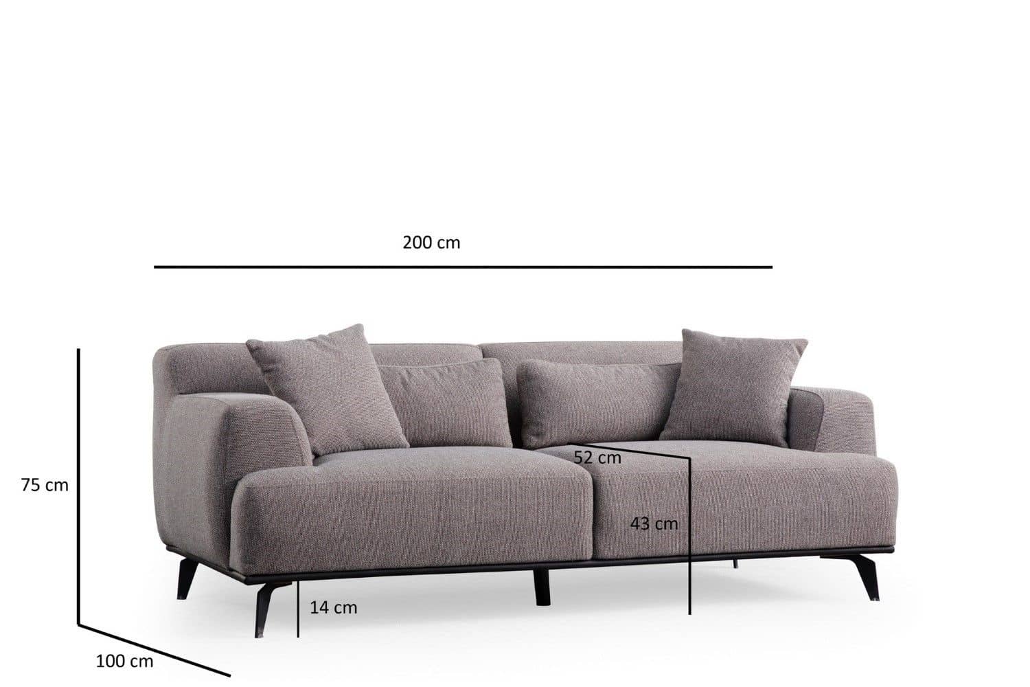 Sofa Jaguar 2-Sitzer mit 5 Kissen und Metallfüßen