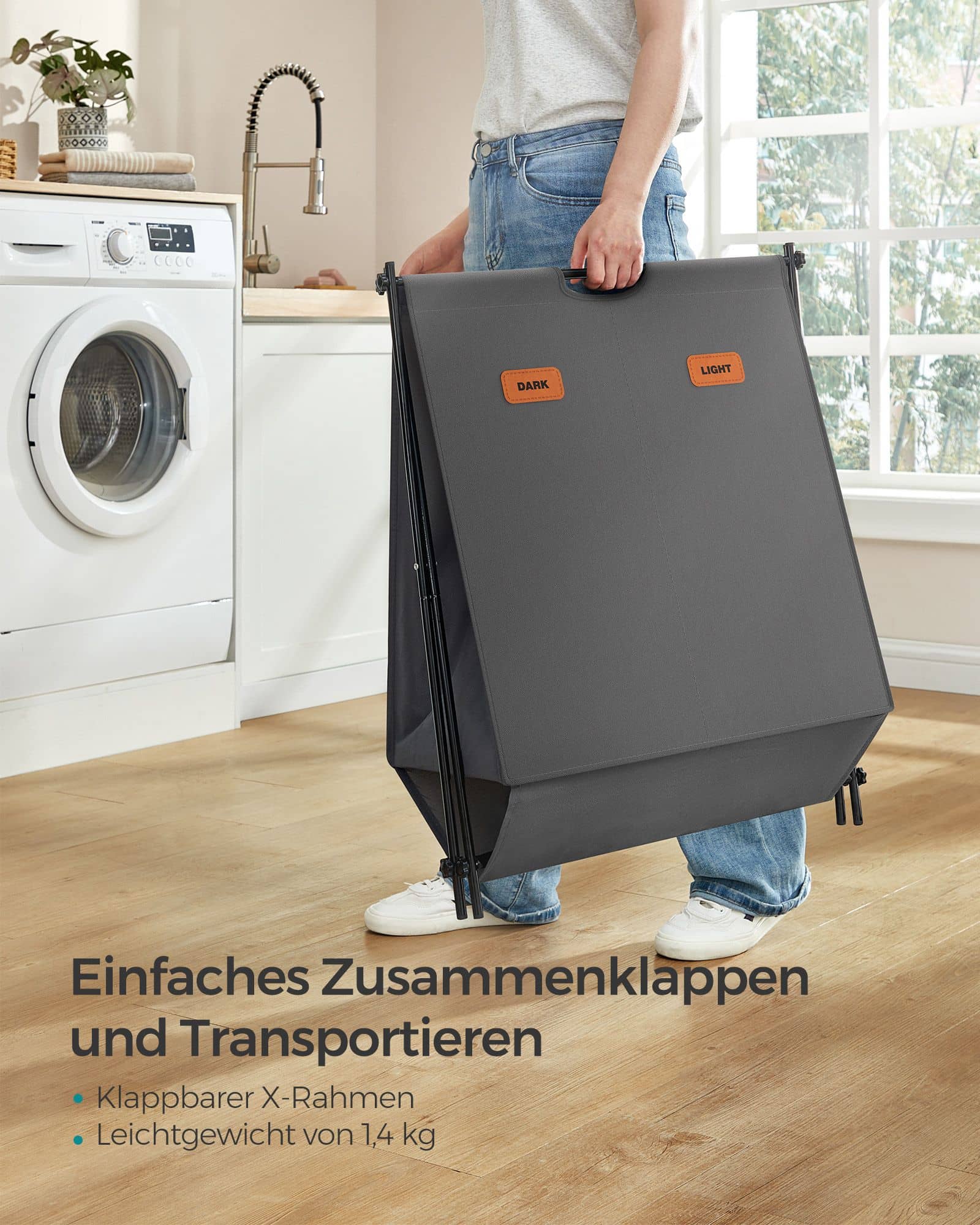 Wäschekorb 115 Liter mit 2 Fächern schiefergrau