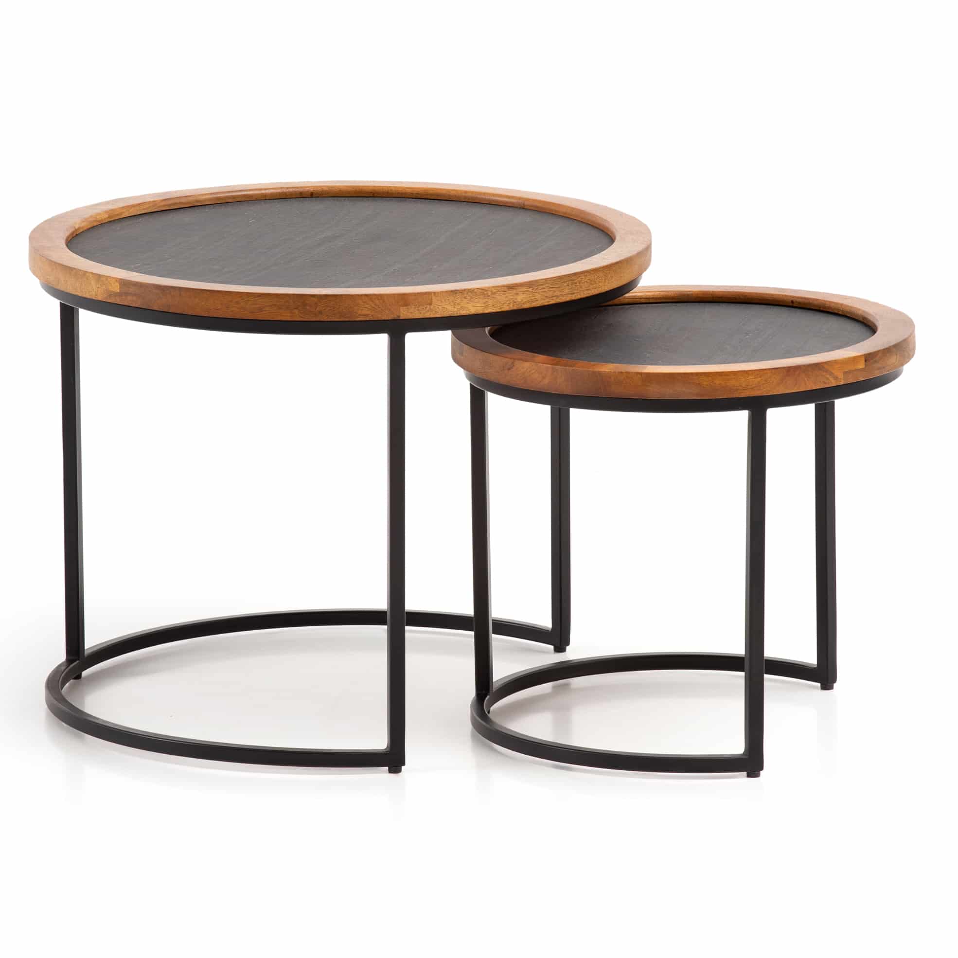 Couchtisch 2er Set Mango Massivholz / Steinoptik Wohnzimmertisch Rund Couchtisch 2er Set Mango Massivholz / Steinoptik Wohnzimmertisch Rund