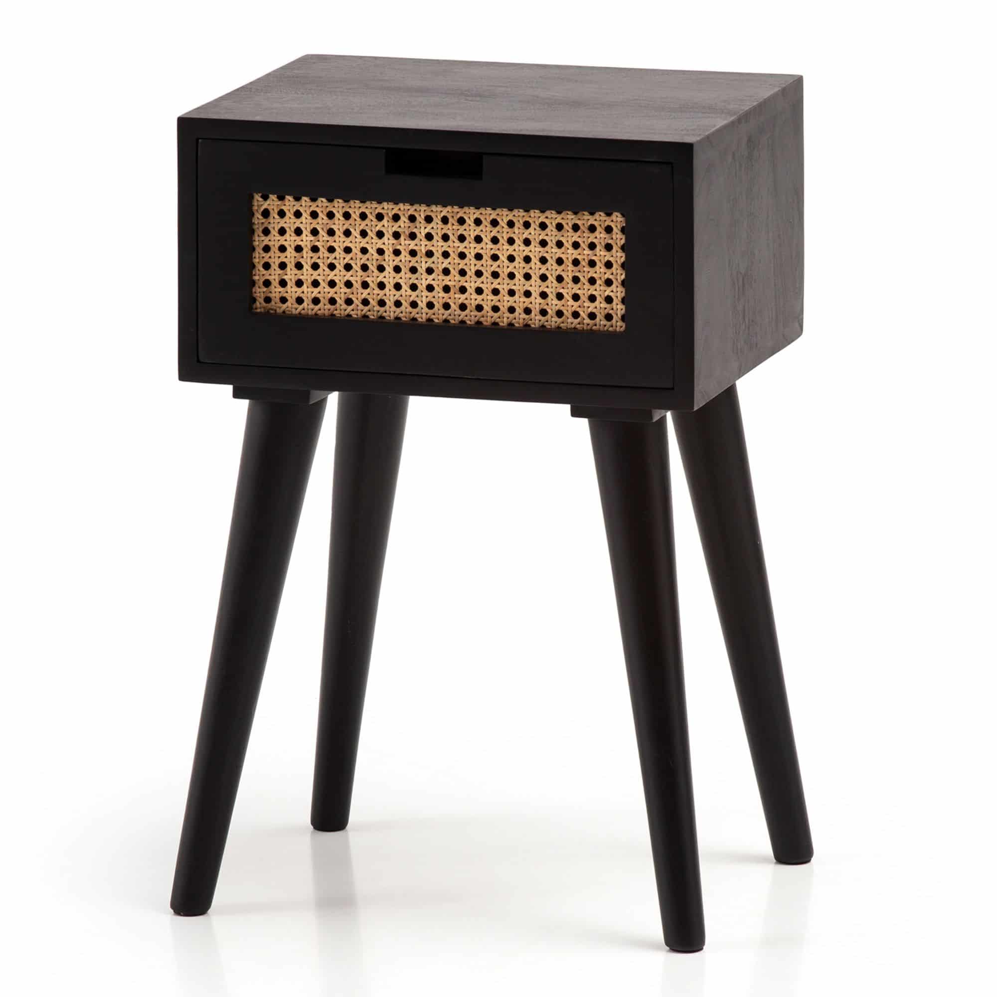 Nachtkonsole Mango Massivholz / Rattan 40x60x30 cm Nachttisch Schwarz Nachtkonsole Mango Massivholz / Rattan 40x60x30 cm Nachttisch Schwarz