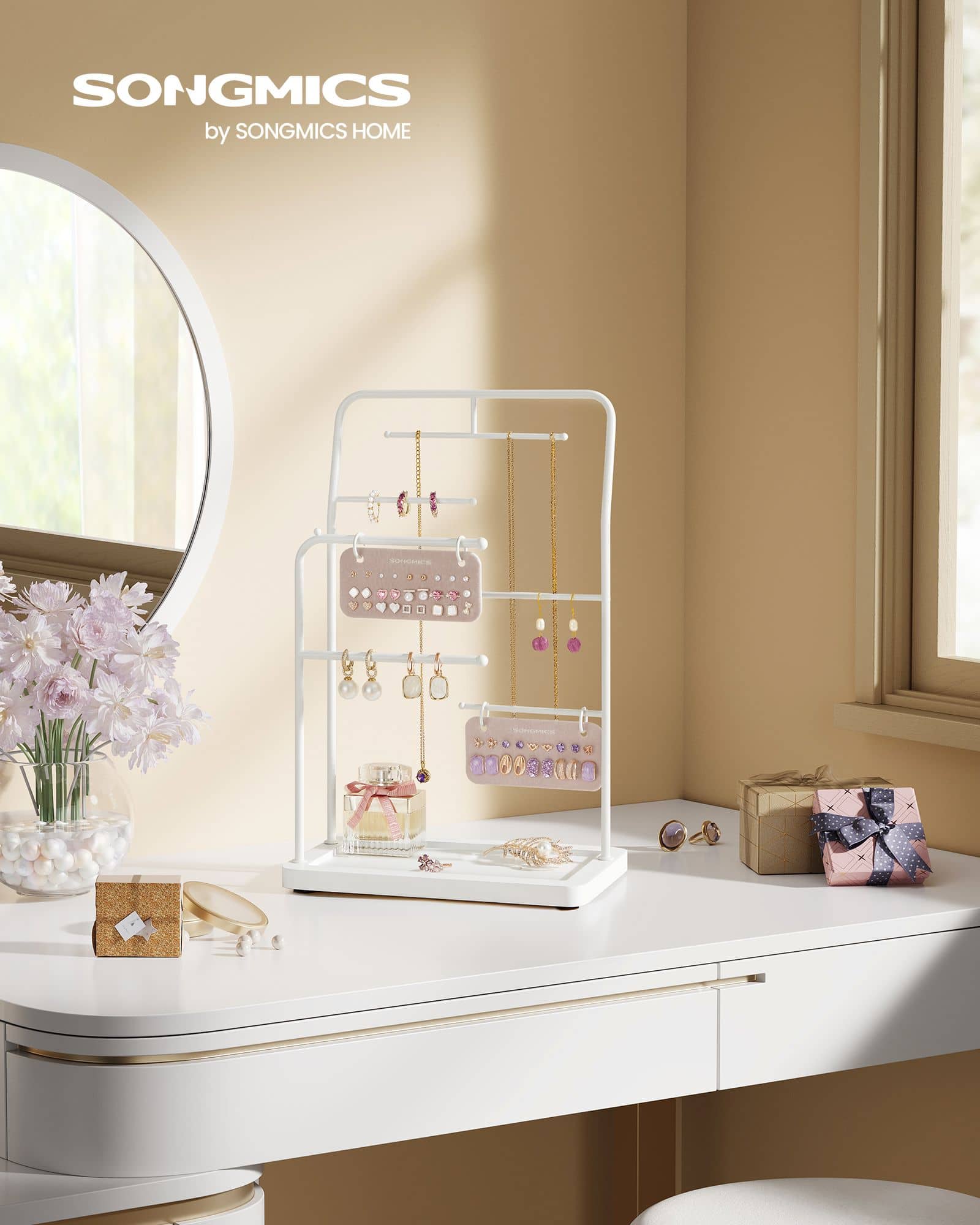 Schmuckständer mit 6 Hängestangen aus Metall wolkenweiß Schmuckständer mit 6 Hängestangen aus Metall wolkenweiß