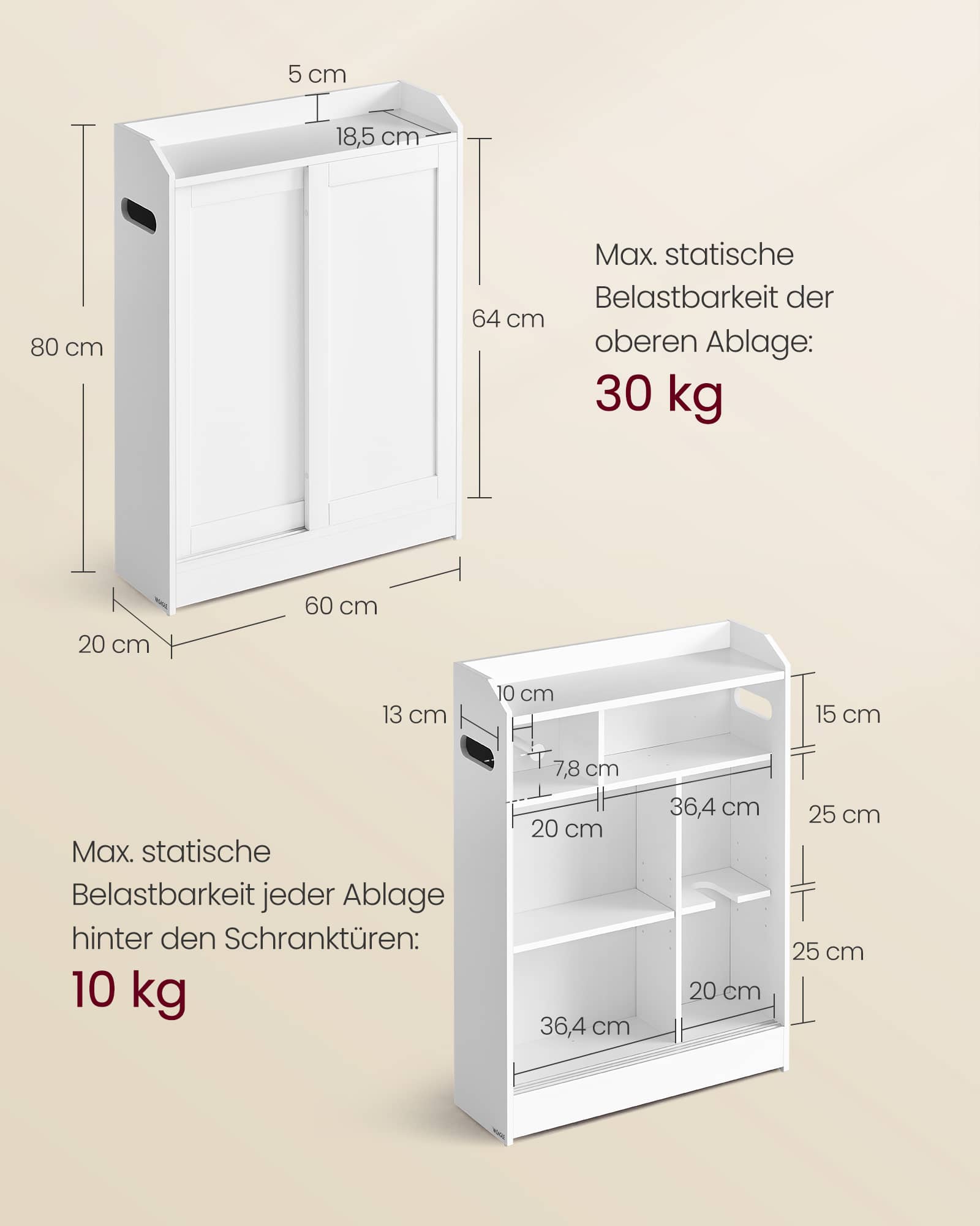 Badezimmerschrank mit verstellbaren Einlegeböden wolkenweiß Badezimmerschrank mit verstellbaren Einlegeböden wolkenweiß