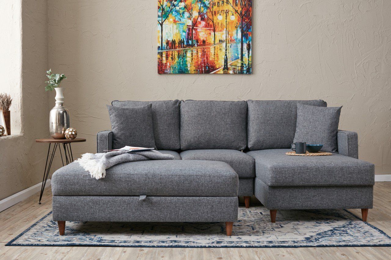 Ecksofa Eva – Skandinavischer Stil inkl. Hocker