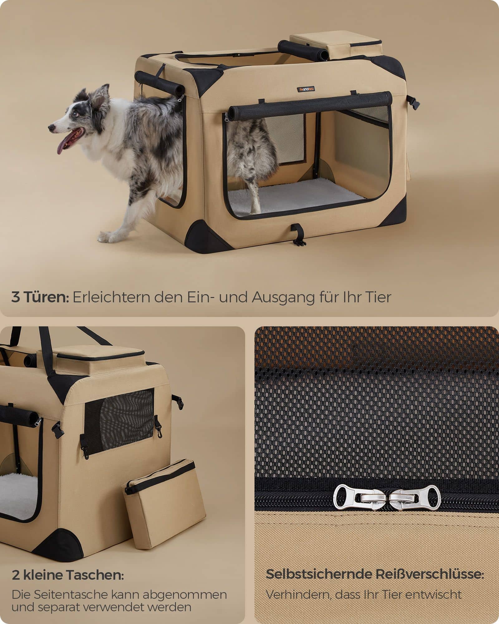 Hundebox XXL aus Oxford-Gewebe mit Griffen kamelbraun Hundebox XXL aus Oxford-Gewebe mit Griffen kamelbraun