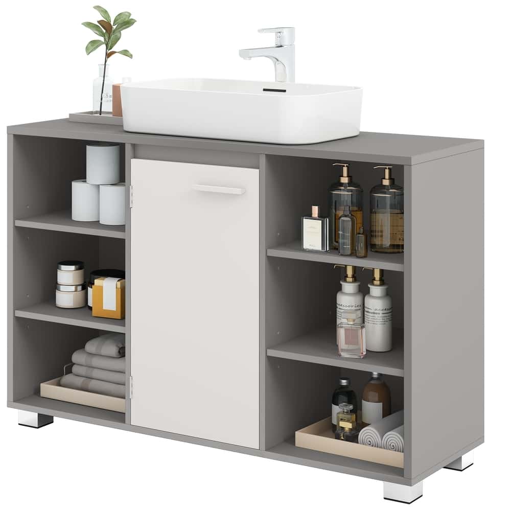 Badezimmerschrank, Waschbeckenunterschrank, mit verstellbaren Ablagen und Füßen Badezimmerschrank, Waschbeckenunterschrank, mit verstellbaren Ablagen und Füßen