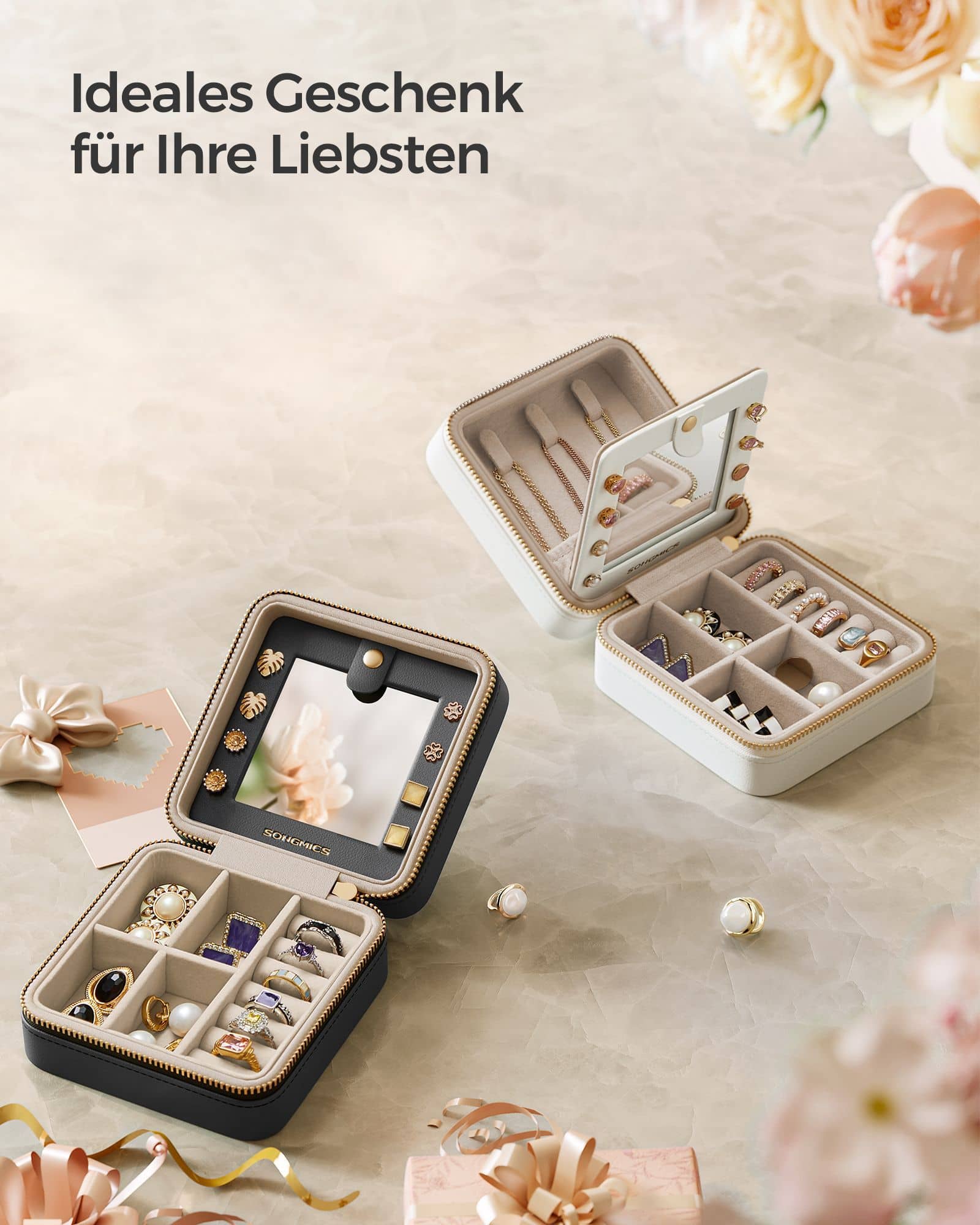 Schmuckkästchen Spiegel PU-Bezug Geschenkidee tintenschwarz Schmuckkästchen Spiegel PU-Bezug Geschenkidee tintenschwarz