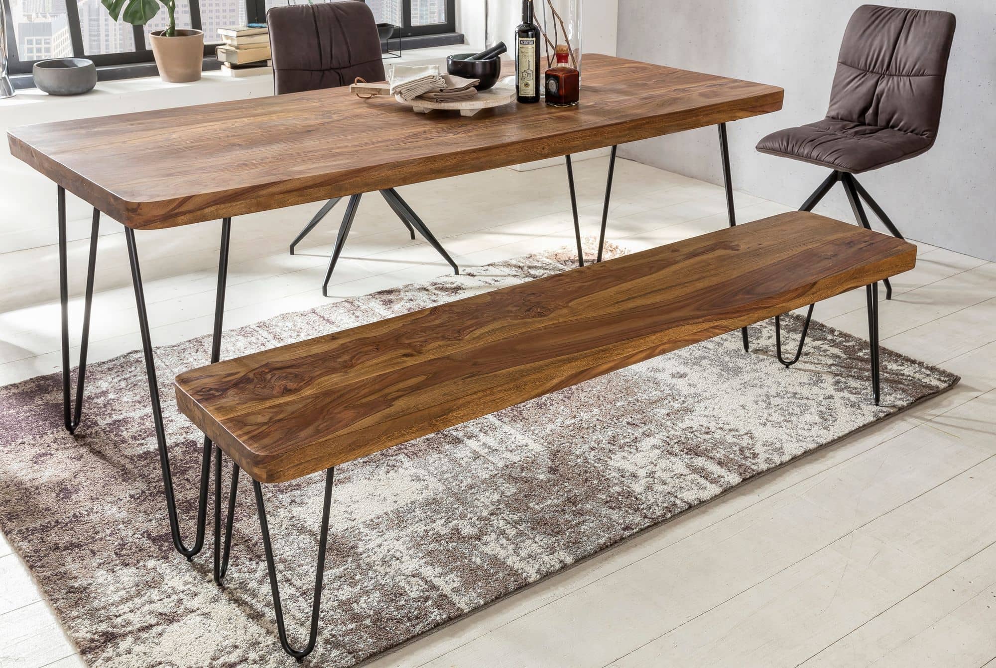 38504-WOHNLING-Esszimmer-Sitzbank-BAGLI-Massiv-Ho_2 Esszimmer Sitzbank BAGLI Massiv-Holz Sheesham 160 x 45 x 40 cm Holz-Bank Natur-Produkt Küchenbank im Landhaus-Stil