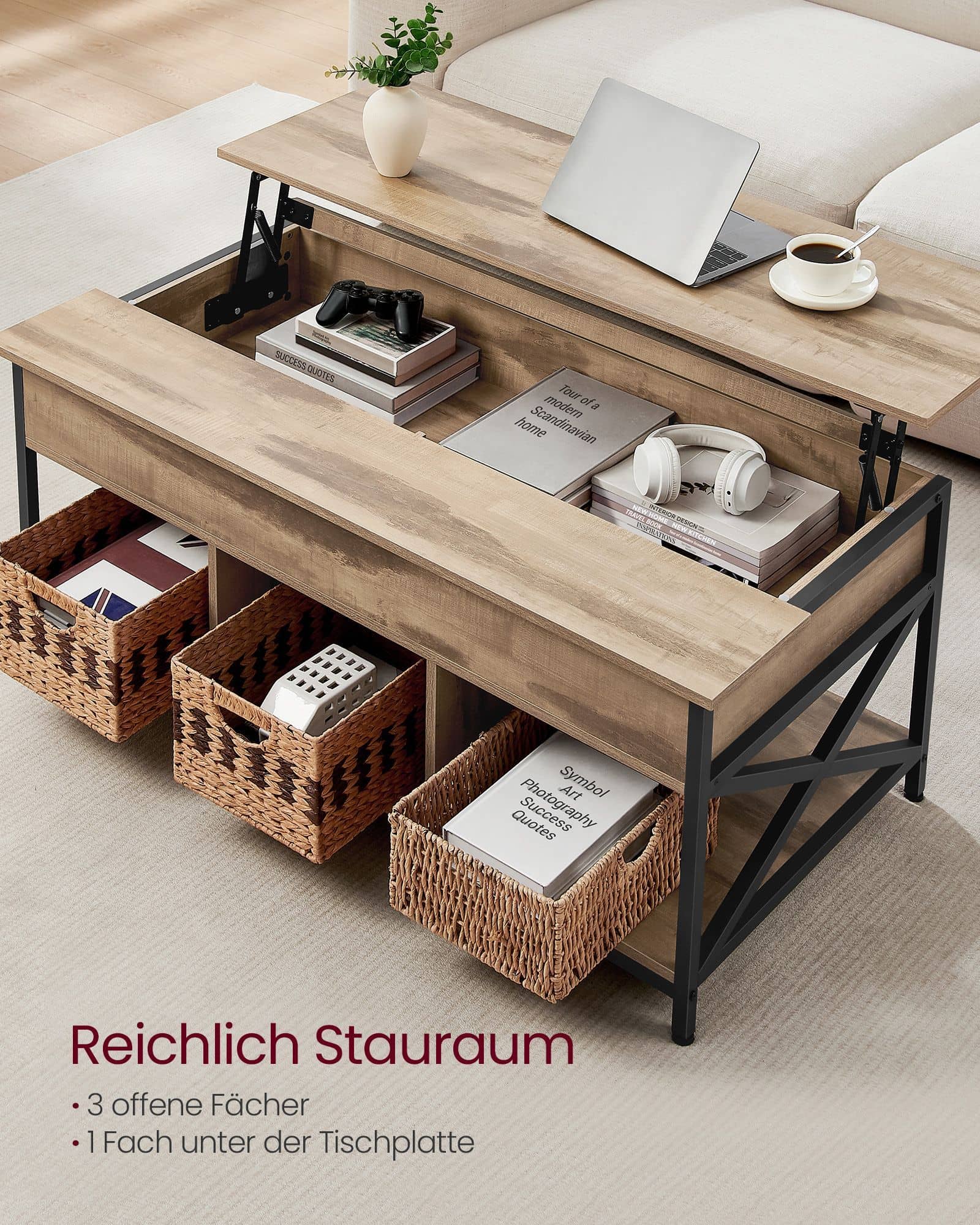 Couchtisch mit offenem und verstecktem Stauraum