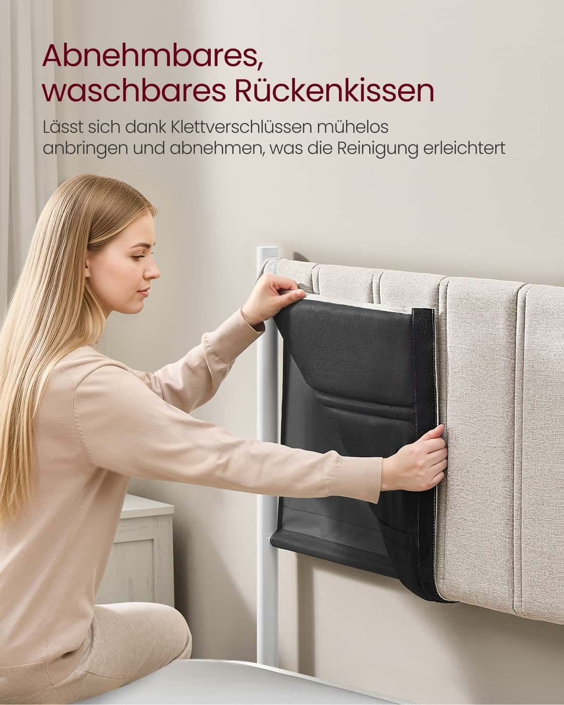 Bettgestell 160 x 200 cm mit Unterbettaufbewahrung Kopfteil cappuccinobeig