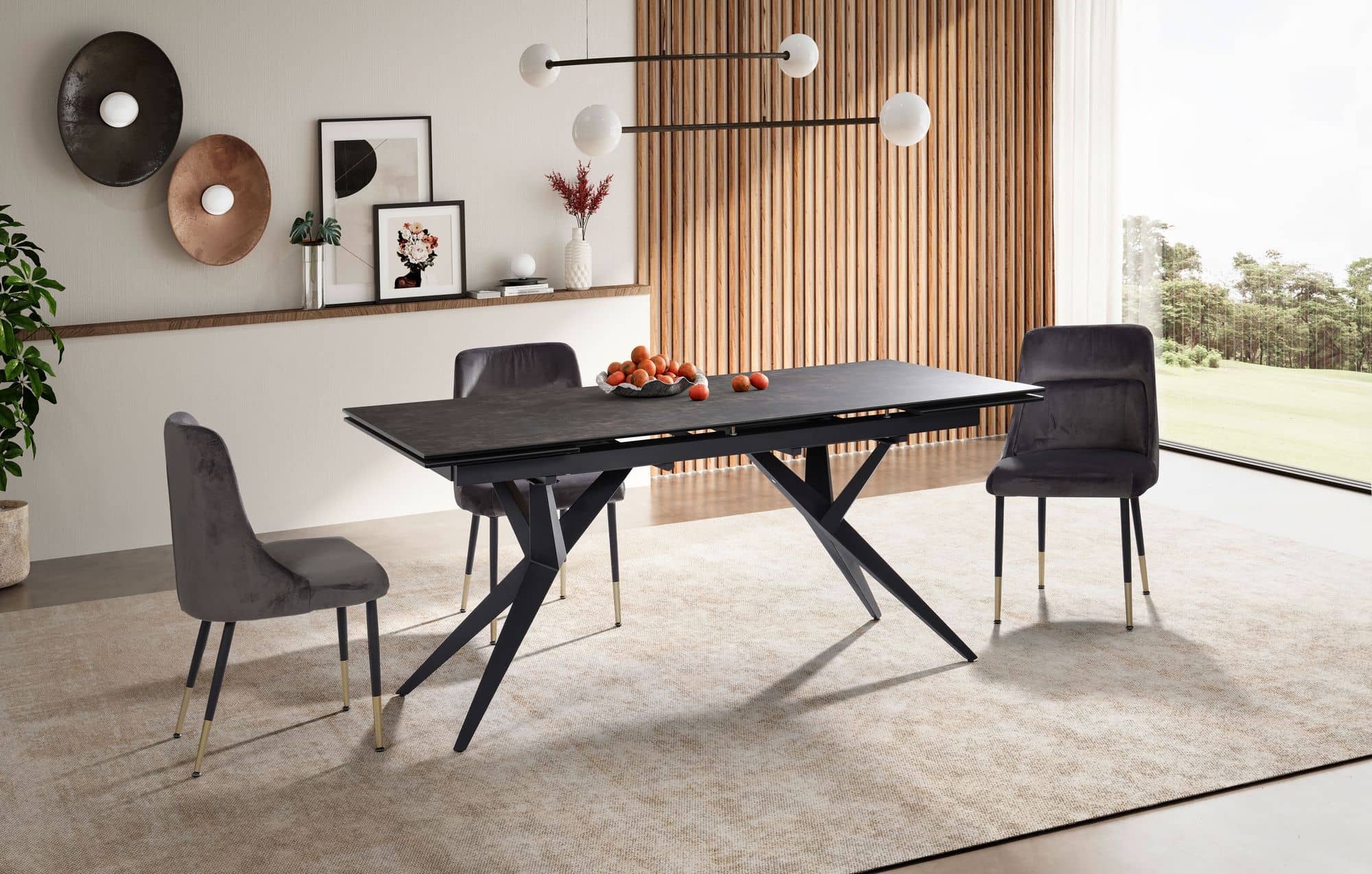 Esszimmertisch 180 - 260 cm Ausziehbar Keramik Glas Schwarz Esszimmertisch 180 - 260 cm Ausziehbar Keramik Glas Schwarz