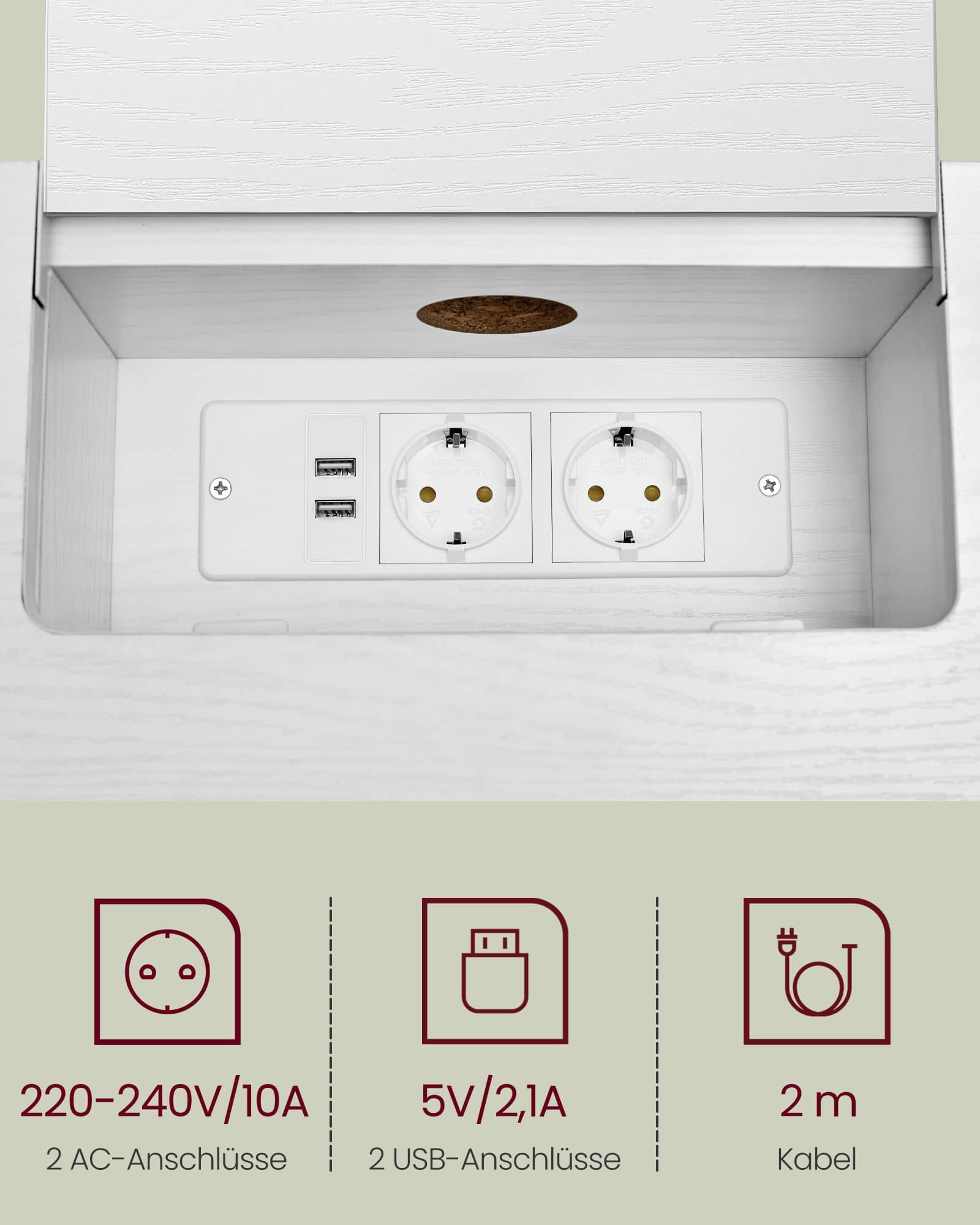 Konsolentisch mit Steckdosen platzsparend schneeweiß Konsolentisch mit Steckdosen platzsparend schneeweiß