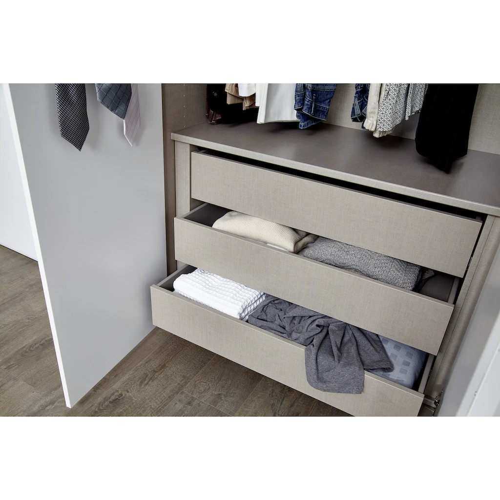 6-türiger Kleiderschrank Purisma von Rauch – Drehtürschrank in Alpinweiß, Graphit oder Seidengrau mit Schubkasteneinsatz, Innenspiegel und Krawattenhalter