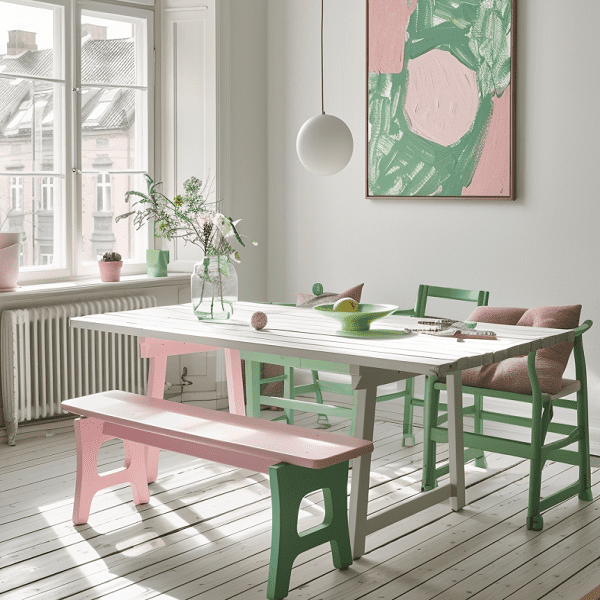 sitzbaenke gruen rosa