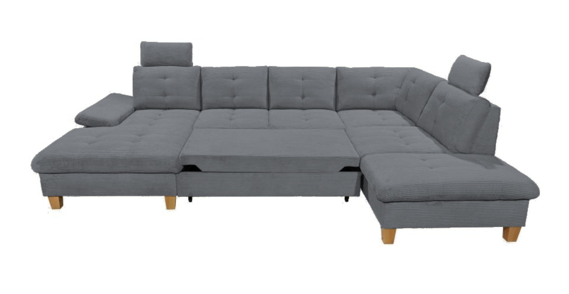 Wohnlandschaft "Ascot" von Ed Exciting Design in Breitcord mit Schlaffunktion, Bettkasten und variabler Kopfstütze