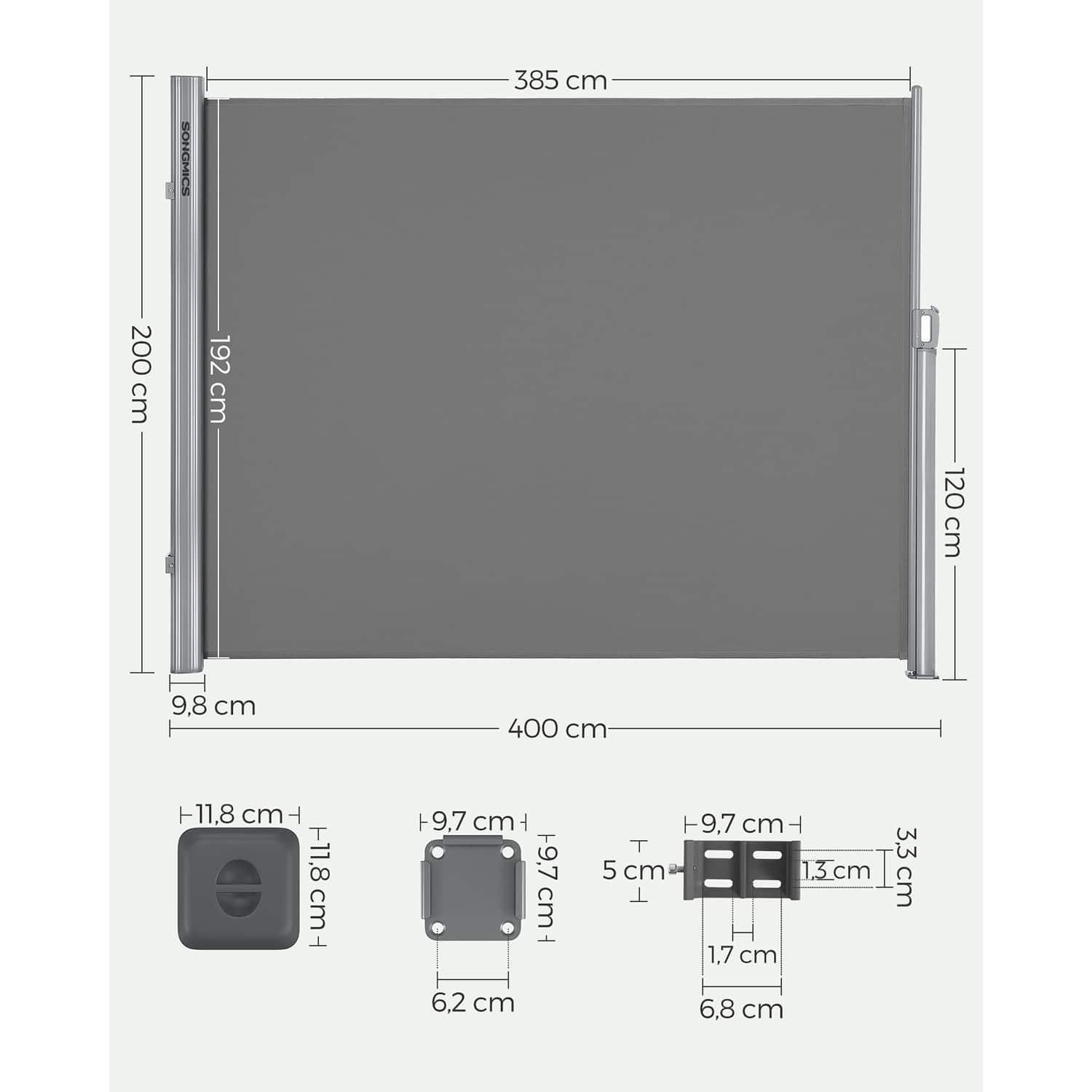 Seitenmarkise ausziehbar 200 x 400 cm für Balkon Seitenmarkise ausziehbar 200 x 400 cm für Balkon