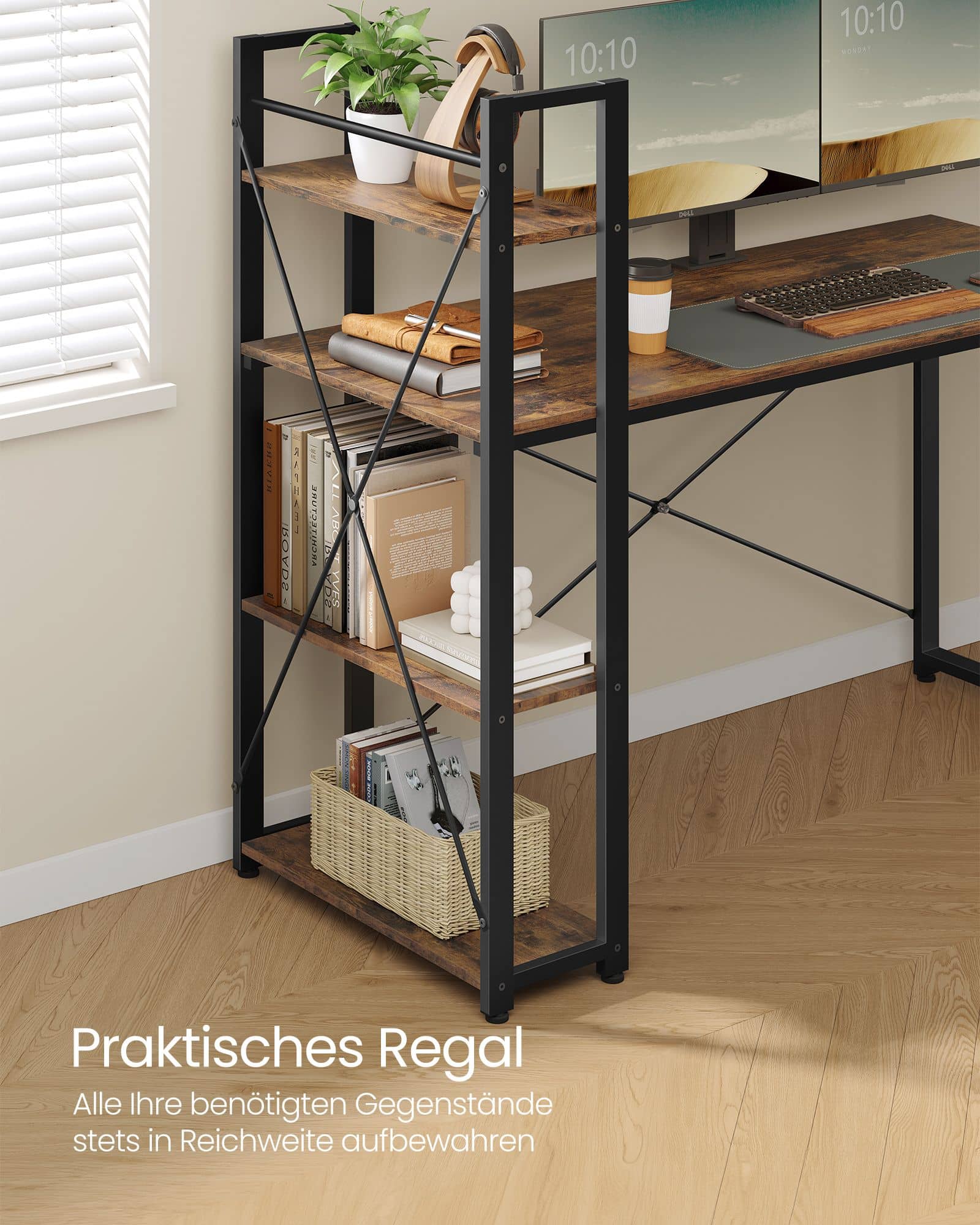 Computertisch mit Regalböden rechts oder links