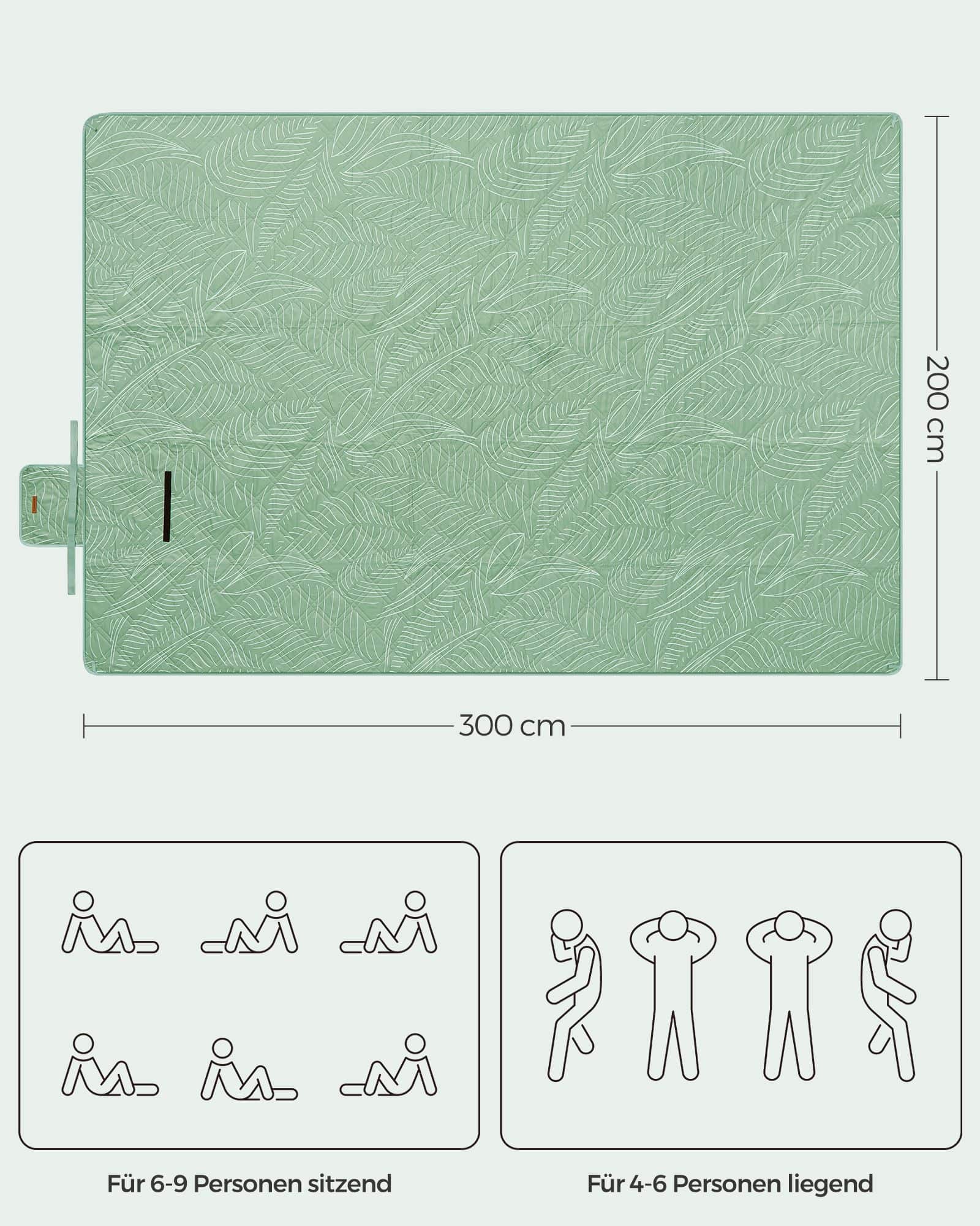 Picknickdecke 300 x 200 cm maschinenwaschbar und faltbar grün-GCM310C03