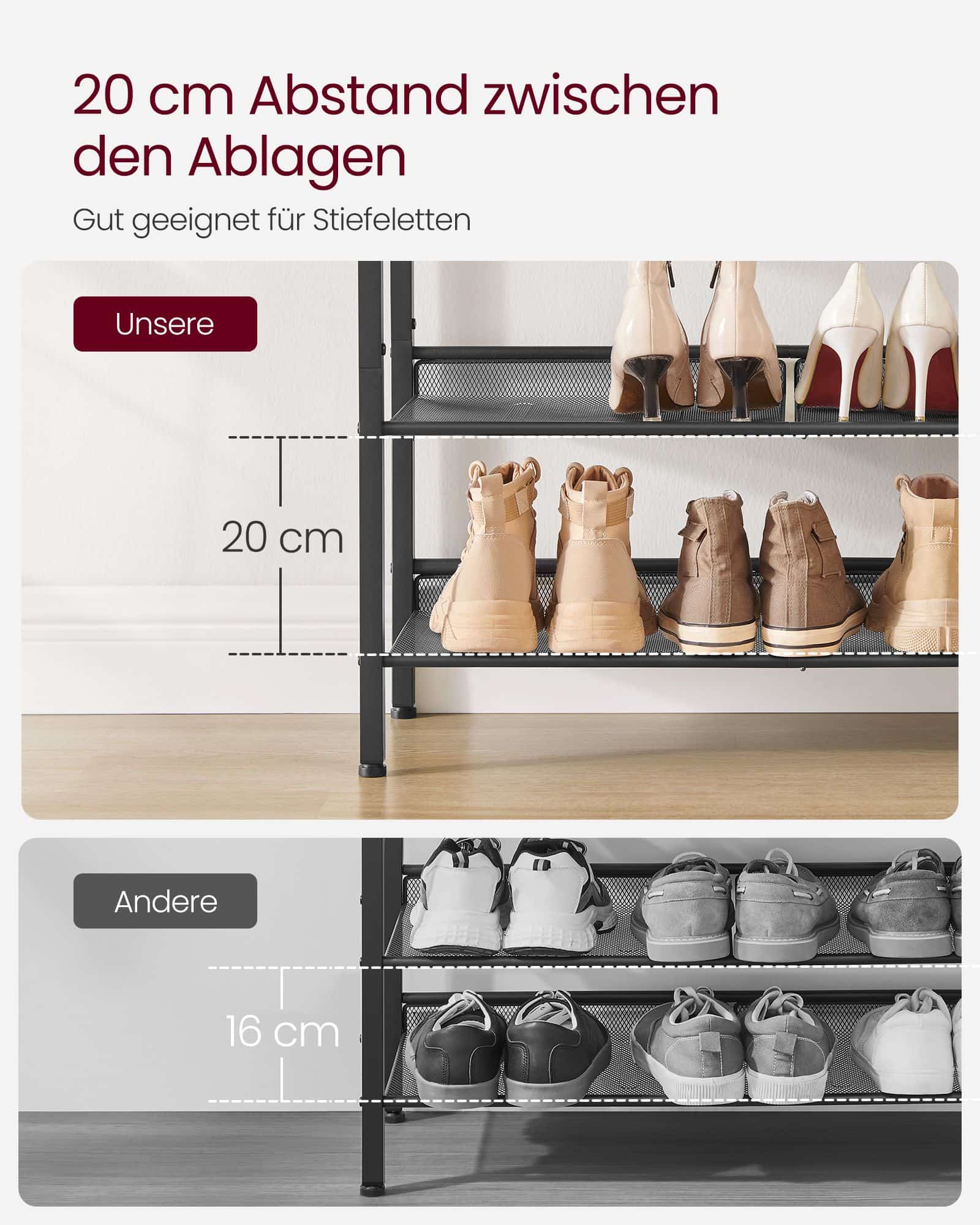 Schuhablage 4 Ebenen mit verstellbaren Gitterablagen-LBS040B01 Schuhablage 4 Ebenen mit verstellbaren Gitterablagen-LBS040B01