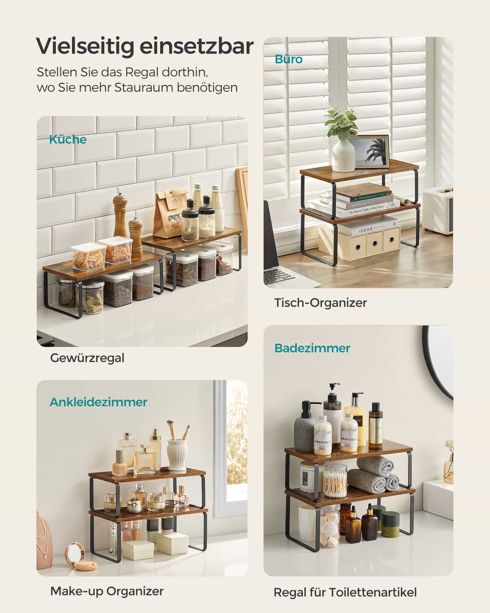 Küchen-Organizer Metall stapelbar tintenschwarz-vintagebraun Küchen-Organizer Metall stapelbar tintenschwarz-vintagebraun