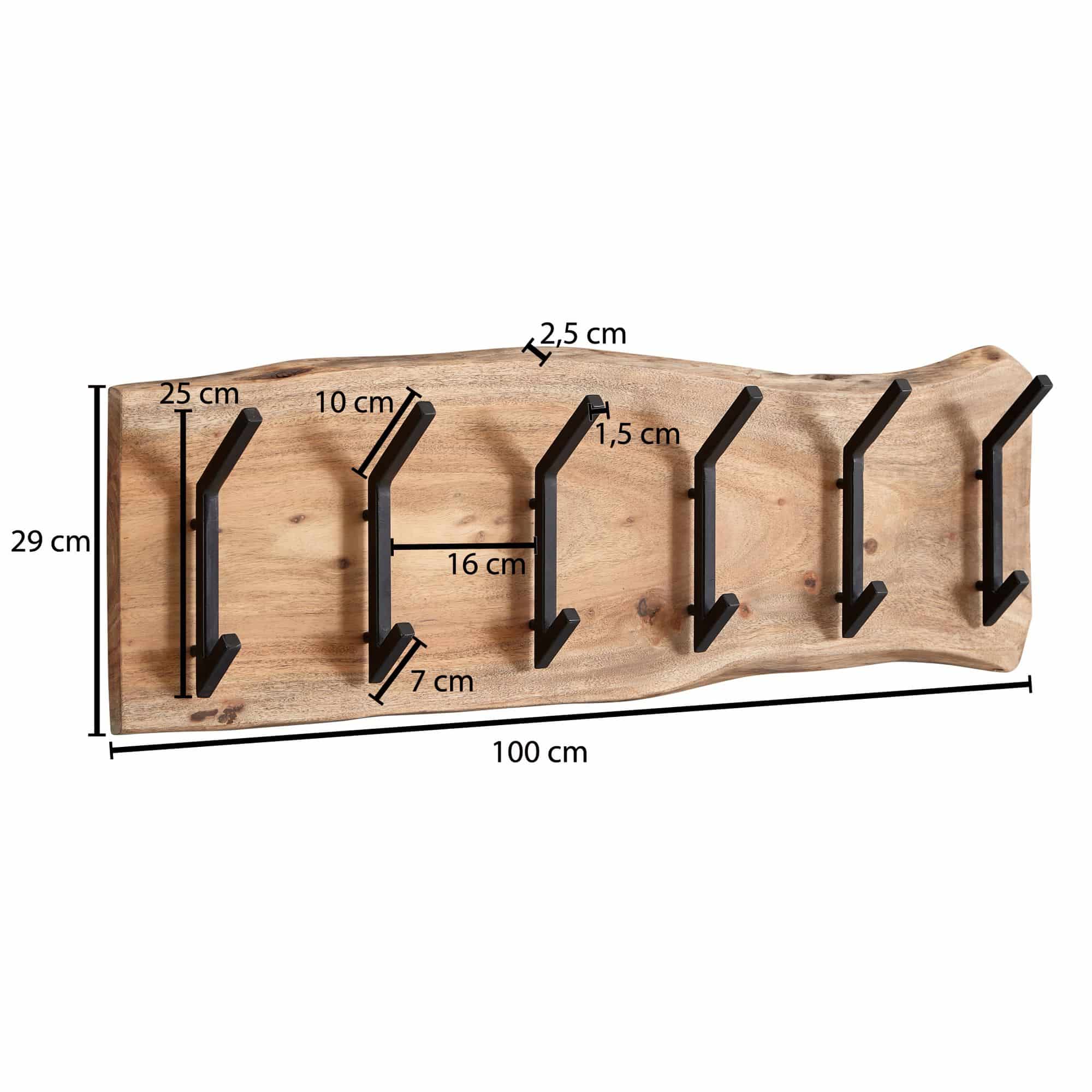 60529-Wohnling-Wandgarderobe-Akazie-100-X-12-X-30-cm-WL6-359-WL6-359_3 Design Wandgarderobe Akazie Massivholz / Metall 100 x 29 x 12,5 cm