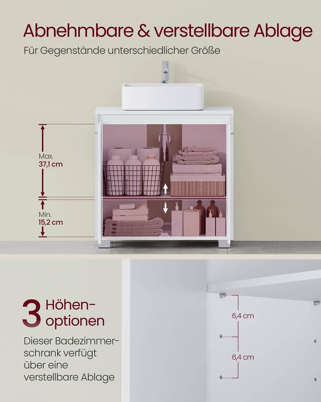 Waschbeckenunterschrank mit Fächern und Füßen Waschbeckenunterschrank mit Fächern und Füßen