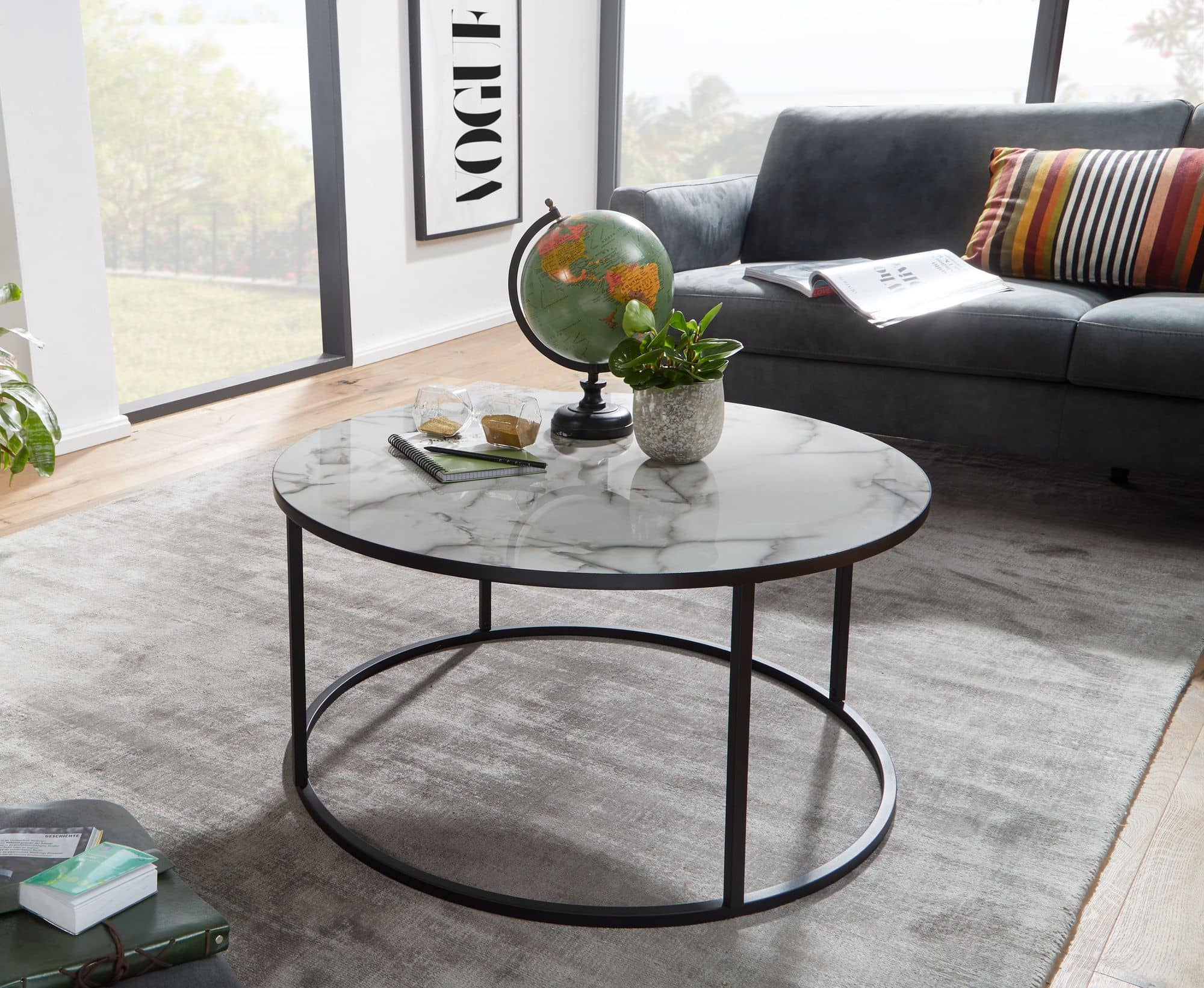 Couchtisch Rund 80x40x80 cm mit Marmor Optik Weiß