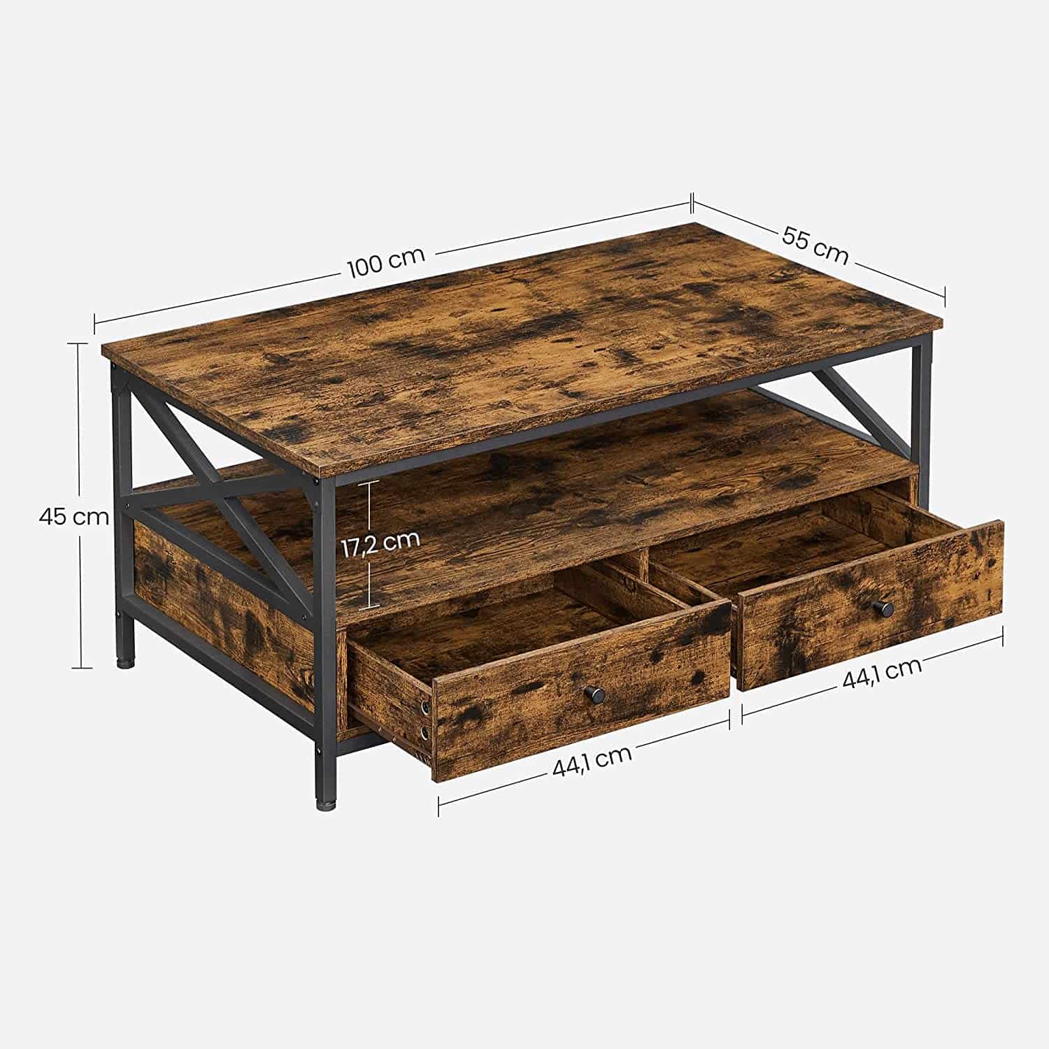 LCT201B01-6-eu Couchtisch mit Schubladen Vintagebraun-Schwarz