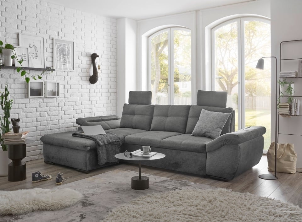 Luxus-Schlafsofa Alija von ED Exciting Design mit verstellbaren Armlehnen und Kopfstützen in drei edlen Farbtönen