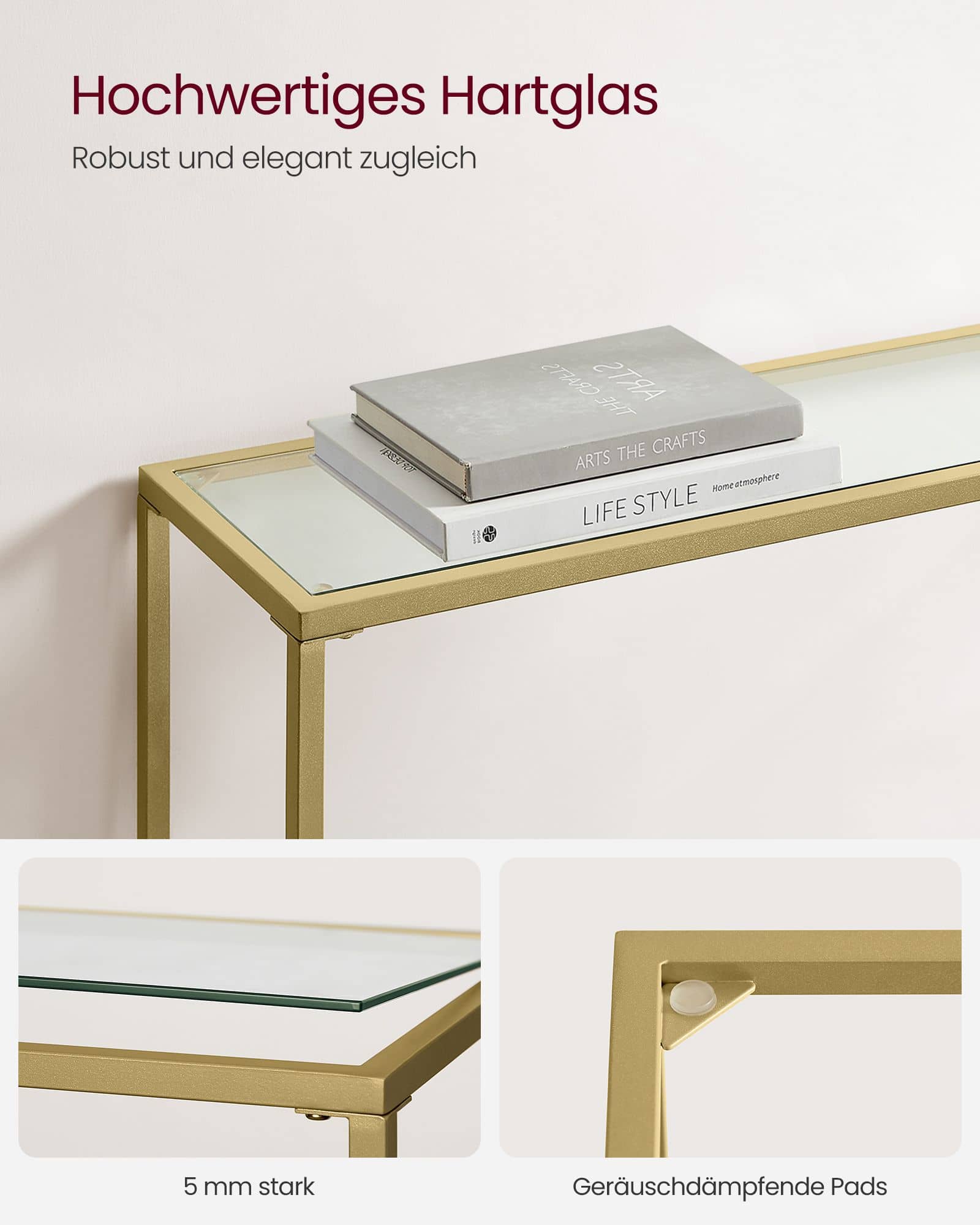 Konsolentisch aus Hartglas und Metall modern Konsolentisch aus Hartglas und Metall modern