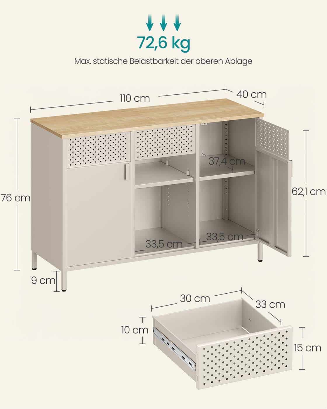 Metallschrank mit verstellbaren Böden und Magnetverschluss Metallschrank mit verstellbaren Böden und Magnetverschluss