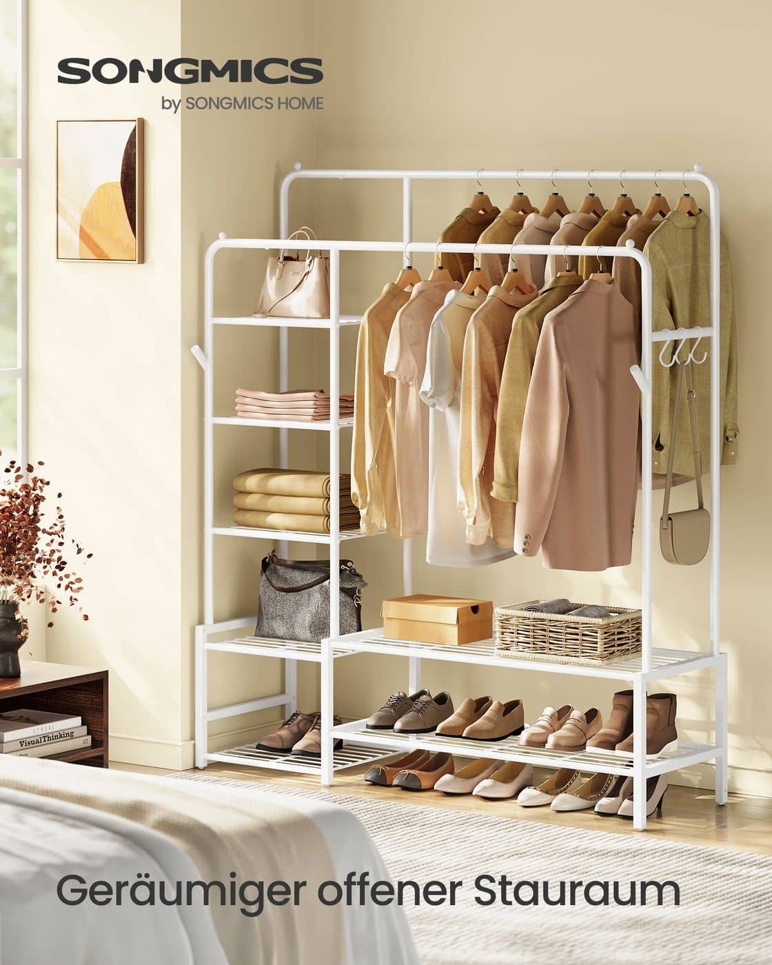 Kleiderständer mit 7 Ablagen für Schlafzimmer weiß