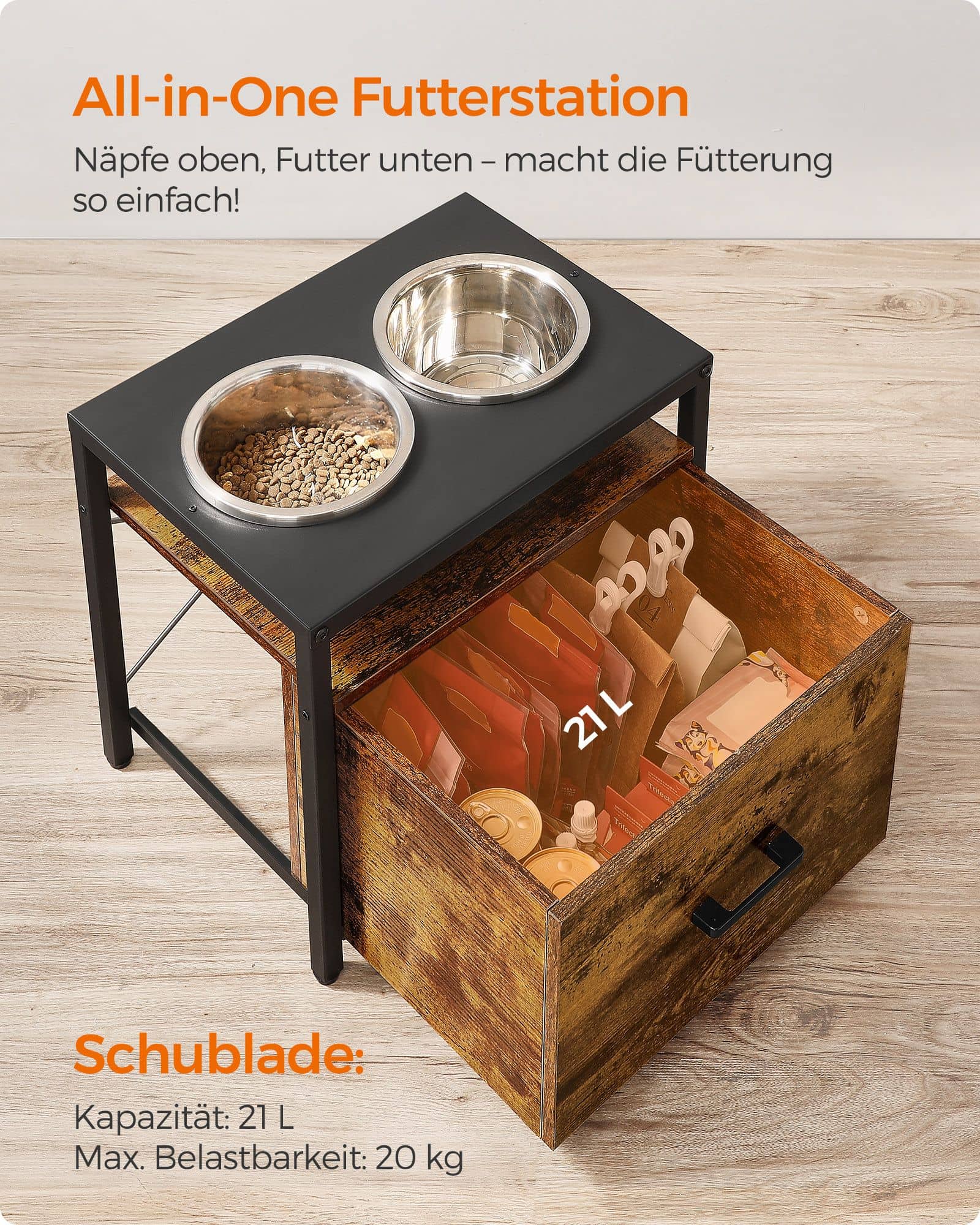 Hundenapf erhöht mit Gestell und Schublade Hundenapf erhöht mit Gestell und Schublade