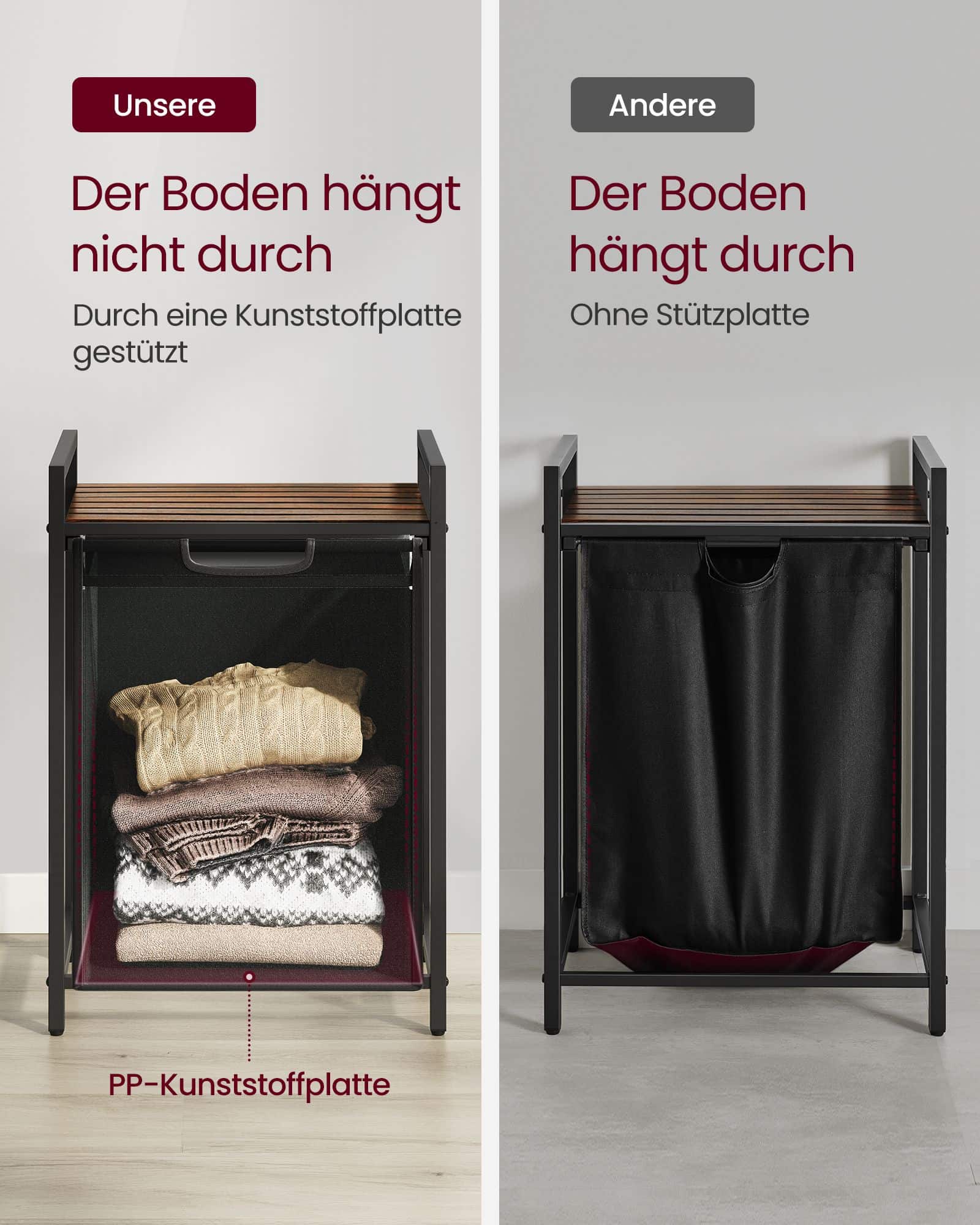 Wäschesammler mit Ablage vintagebraun-schwarz