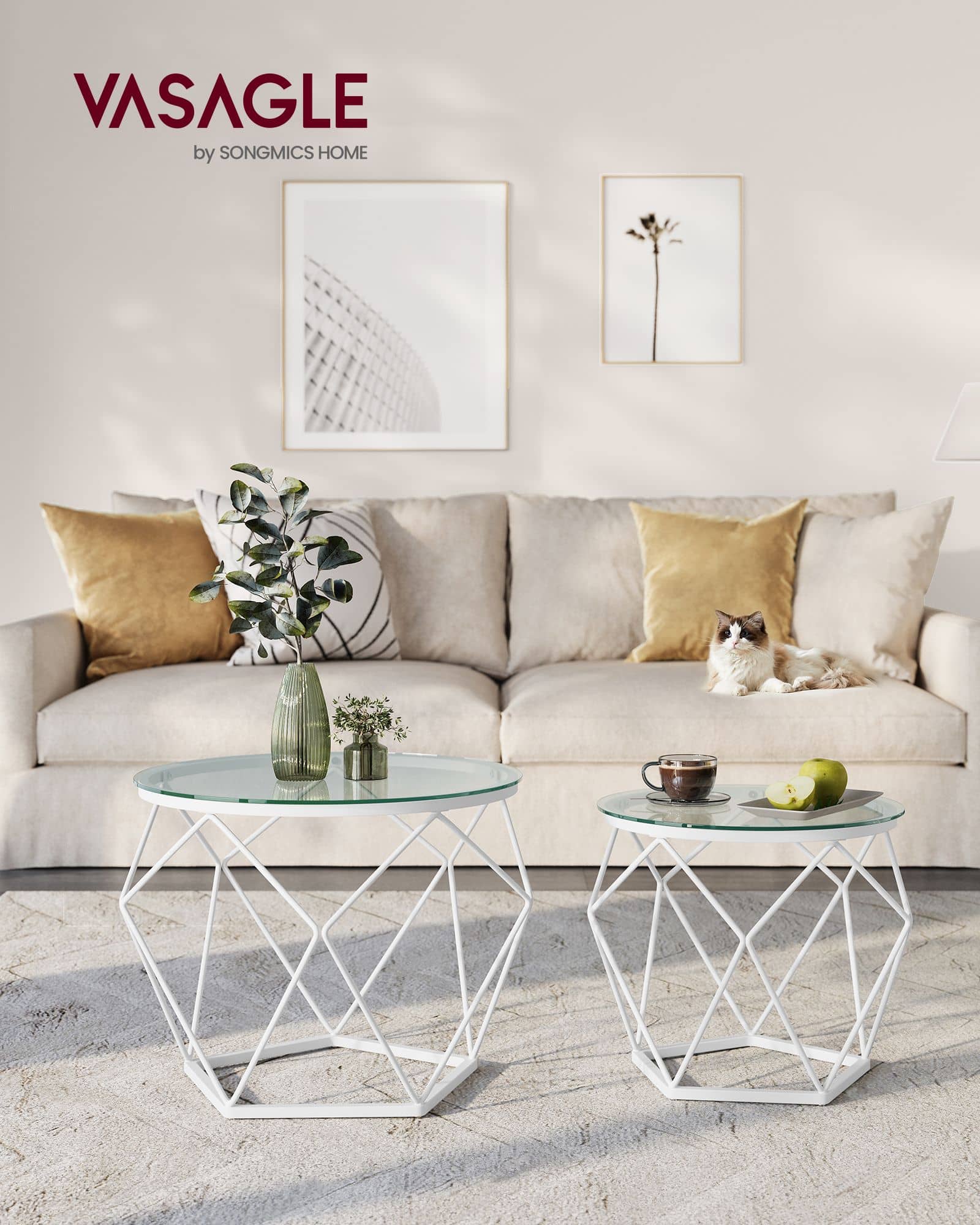 Wohnzimmertisch 2er Set modern transparent-wolkenweiß Wohnzimmertisch 2er Set modern transparent-wolkenweiß